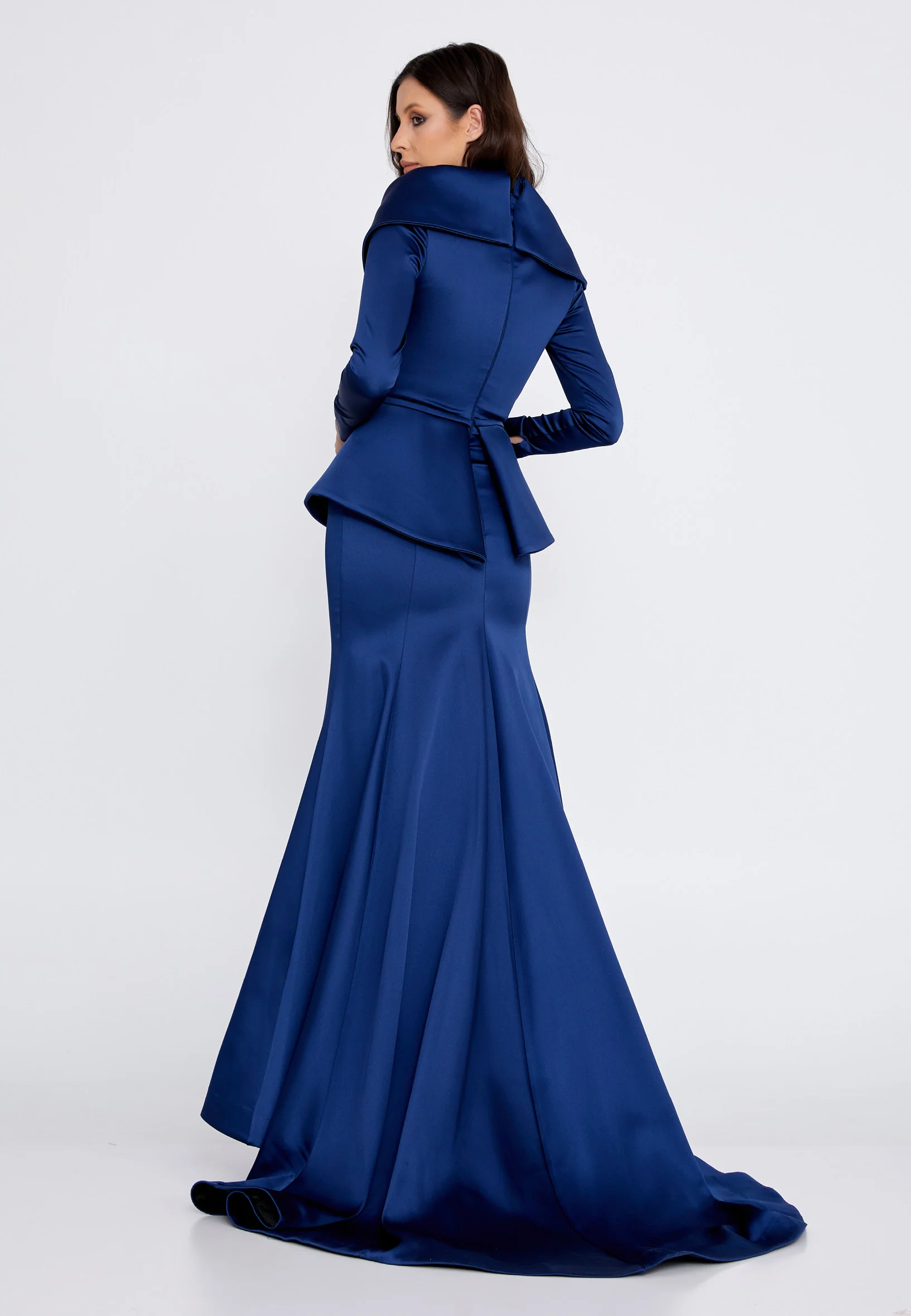 Long Sleeve Maxi Satin Mermaid Regular Evening Dress knz3115 - Image 18