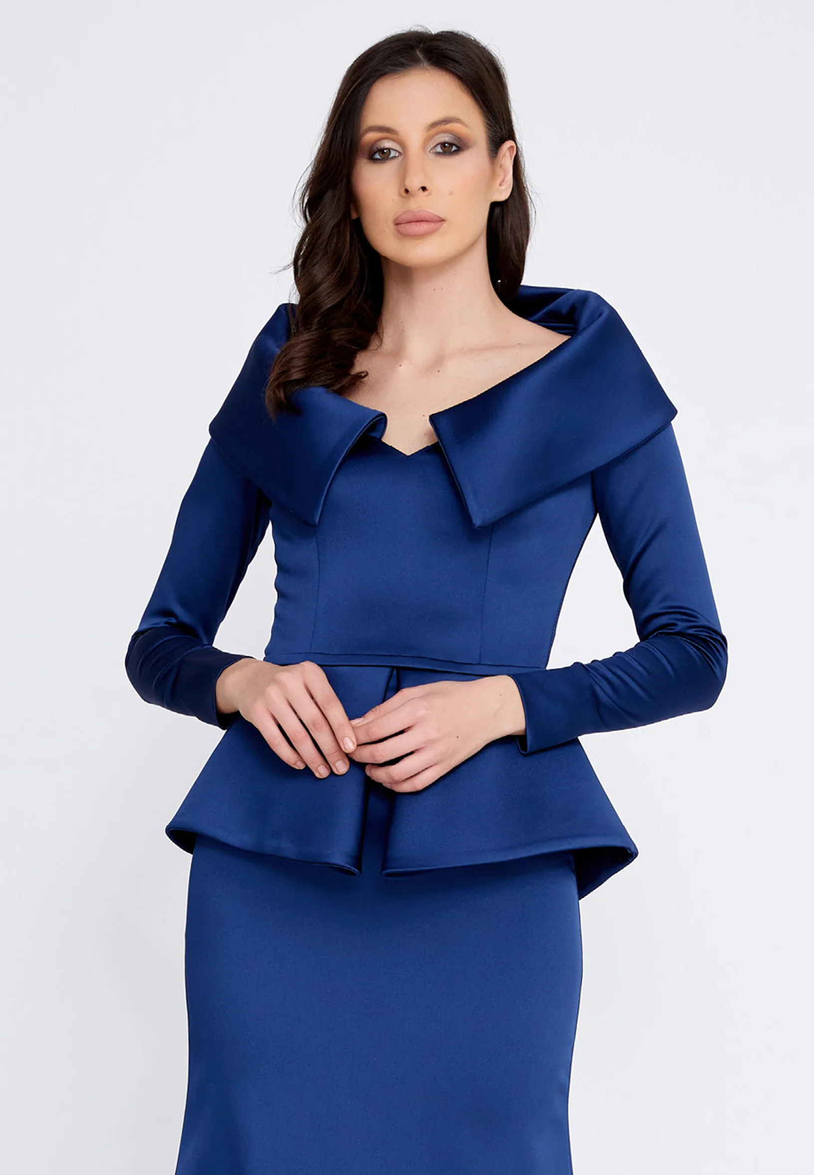 Long Sleeve Maxi Satin Mermaid Regular Evening Dress knz3115 - Image 20