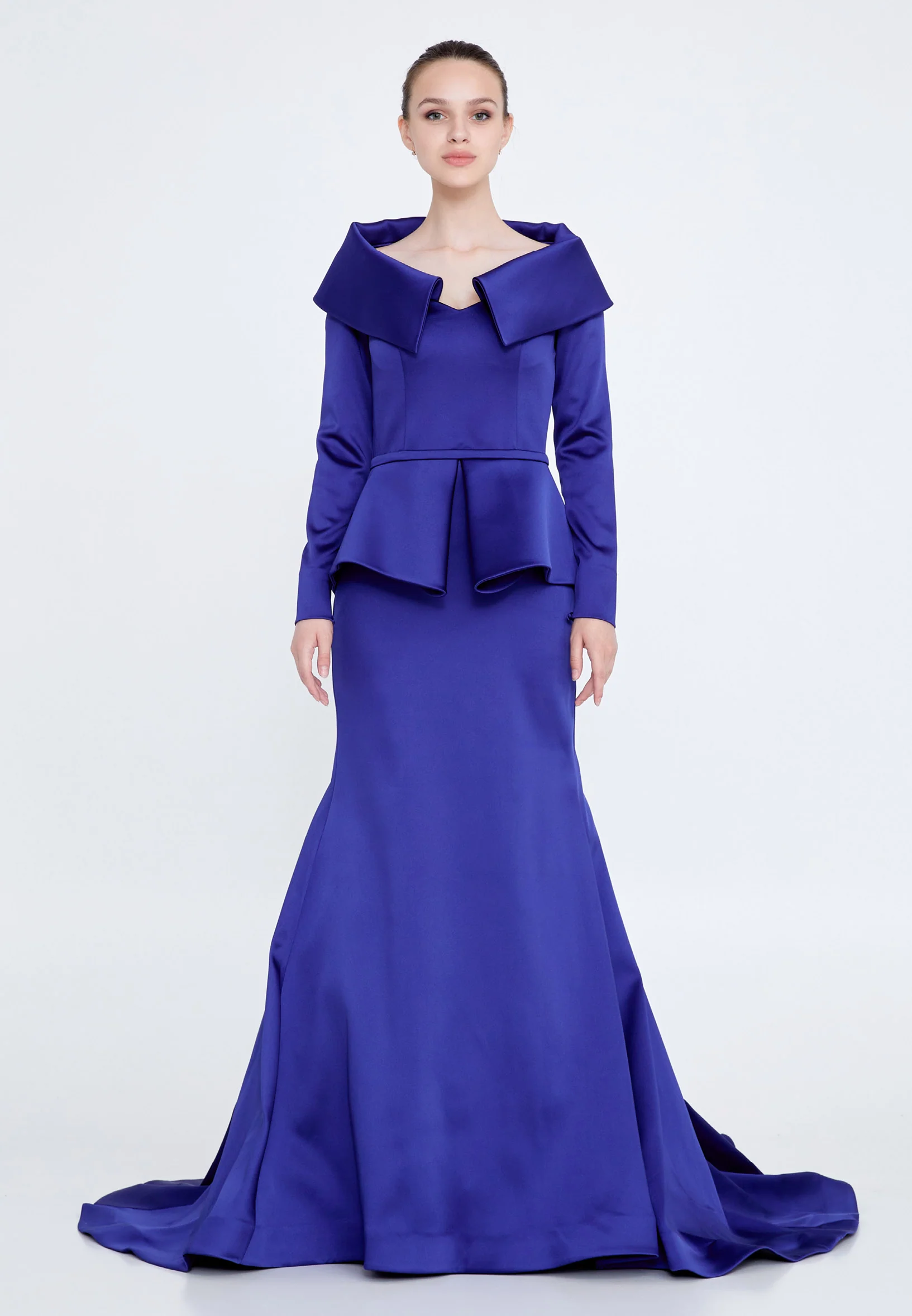 Long Sleeve Maxi Satin Mermaid Regular Evening Dress knz3115 - Image 21