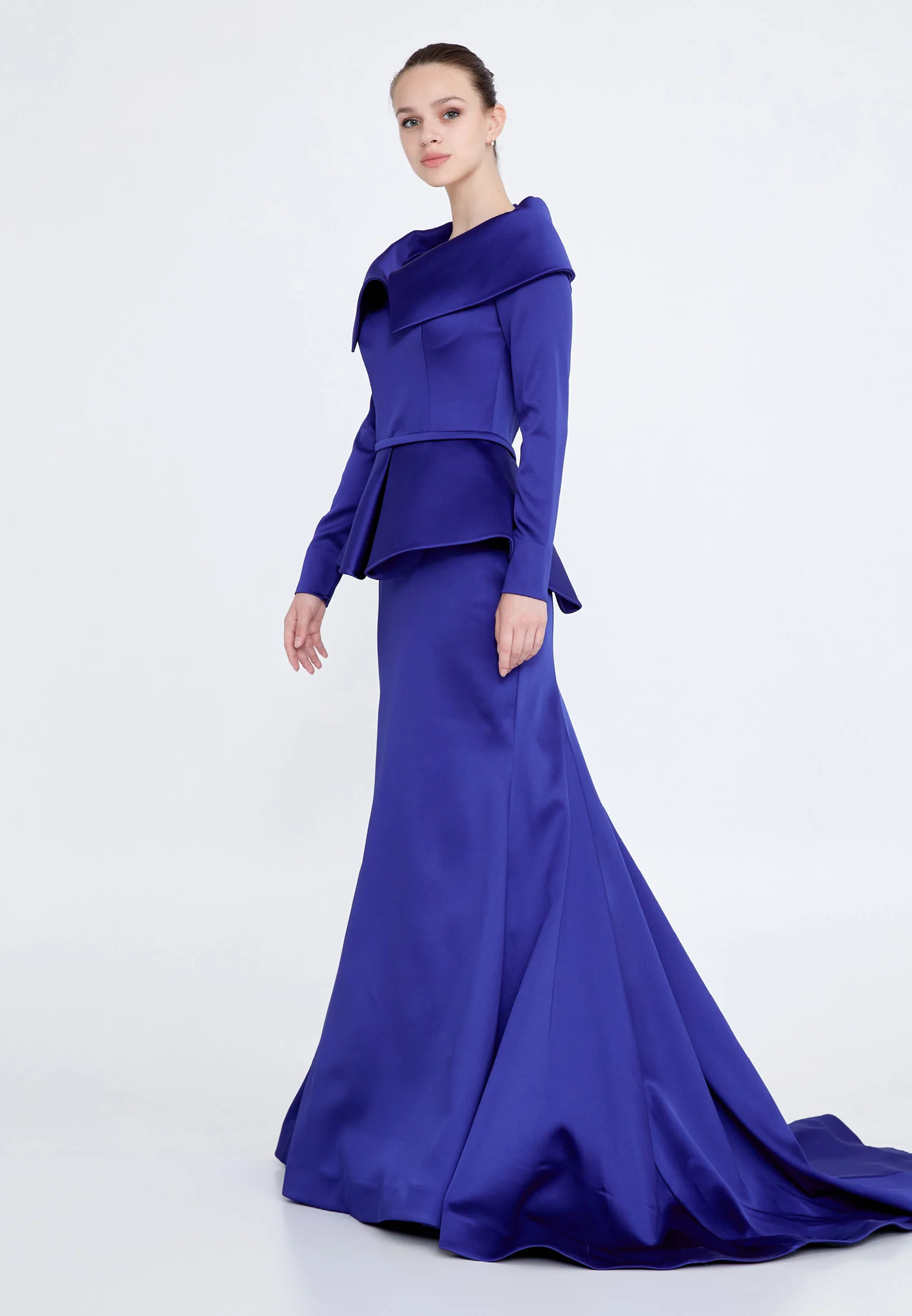 Long Sleeve Maxi Satin Mermaid Regular Evening Dress knz3115 - Image 23