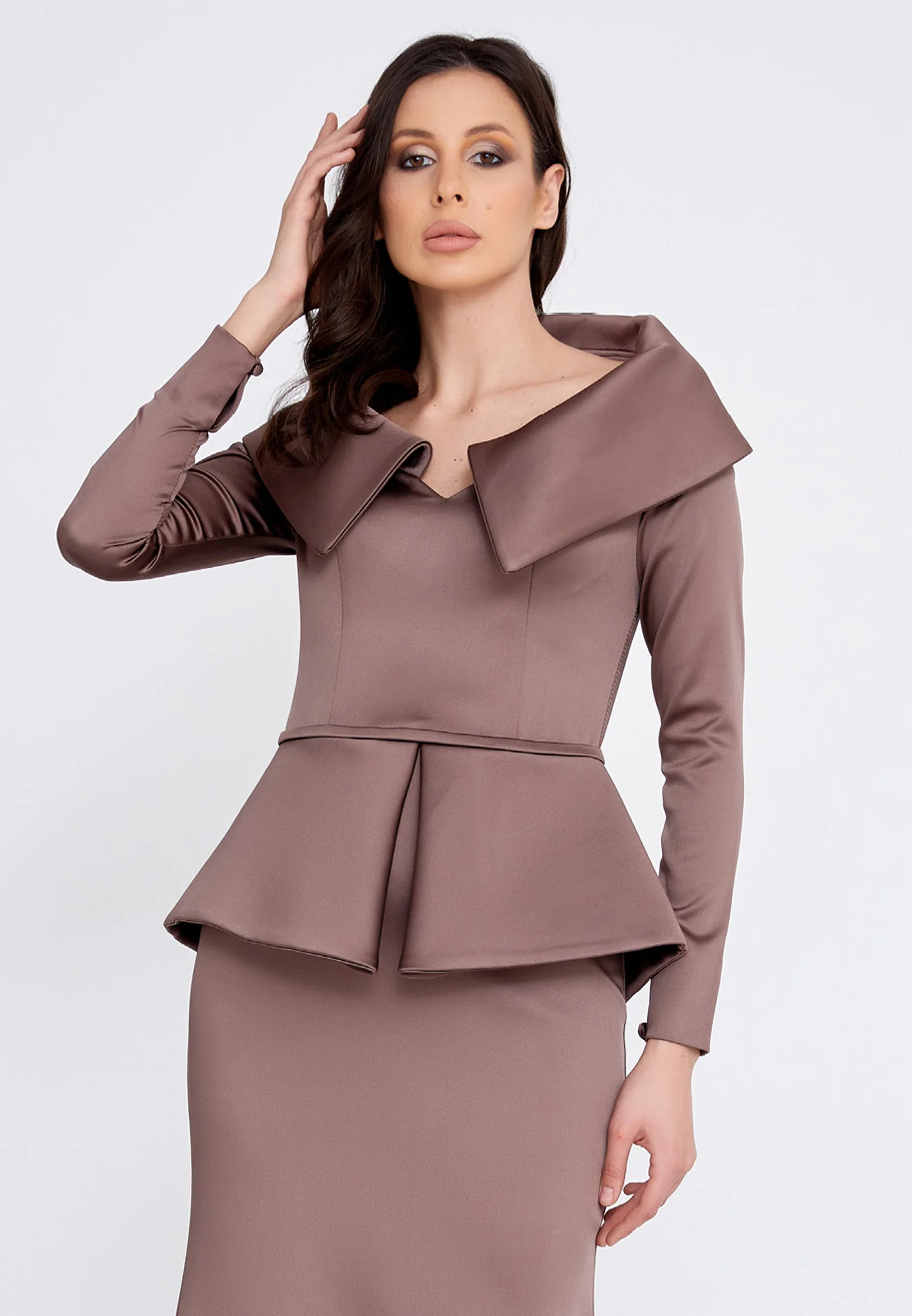 Long Sleeve Maxi Satin Mermaid Regular Evening Dress knz3115 - Image 4