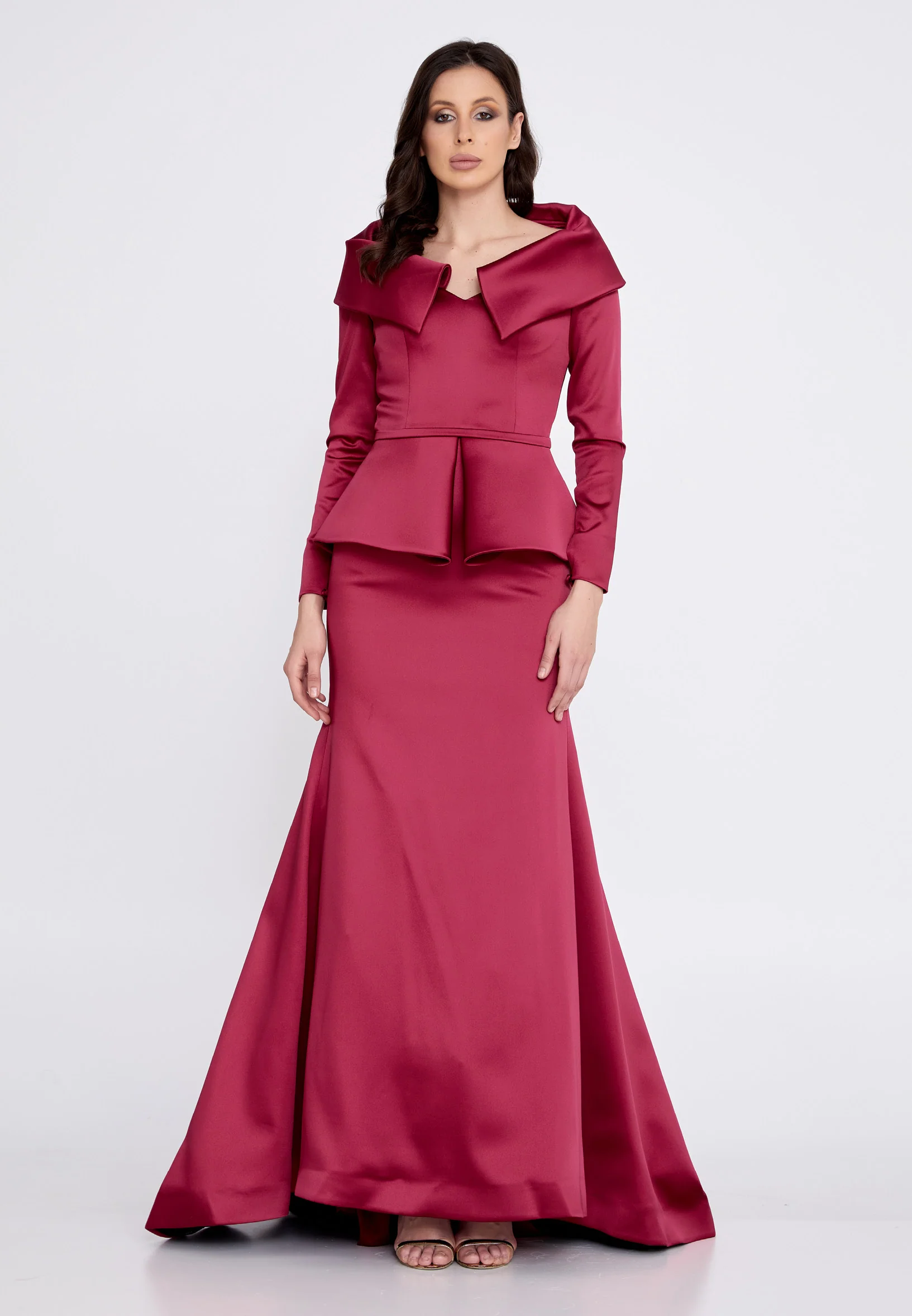 Long Sleeve Maxi Satin Mermaid Regular Evening Dress knz3115 - Image 5