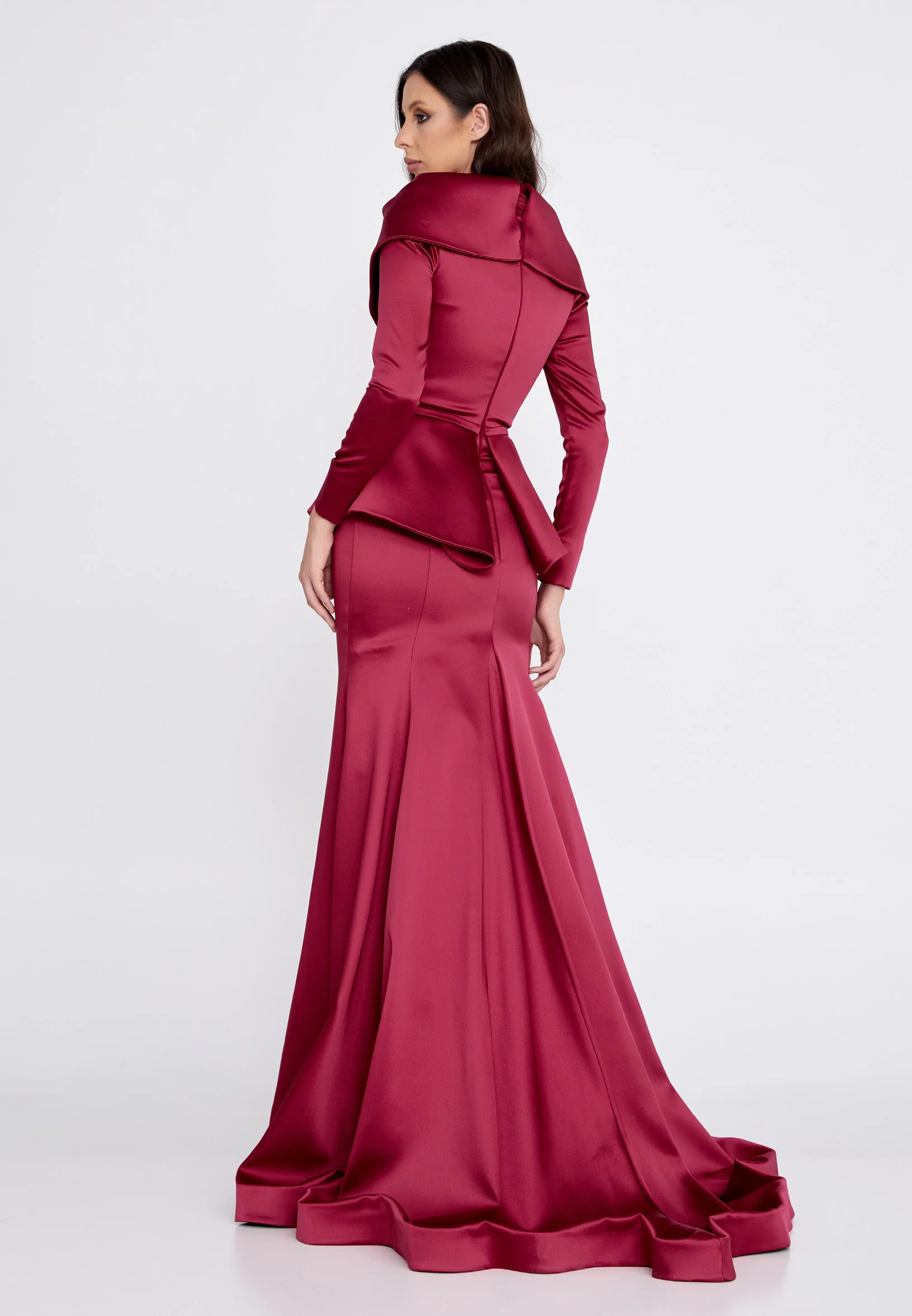 Long Sleeve Maxi Satin Mermaid Regular Evening Dress knz3115 - Image 6
