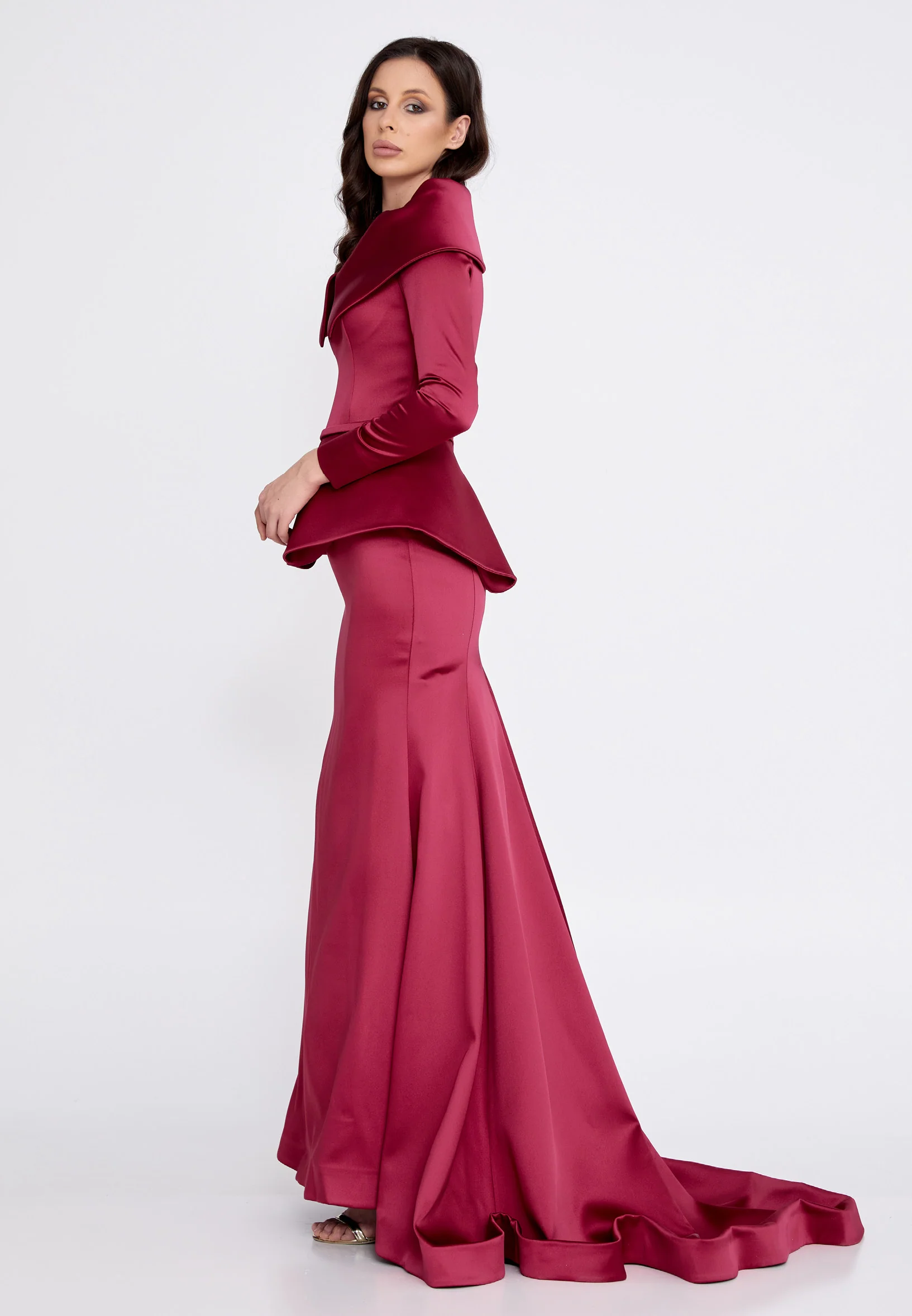 Long Sleeve Maxi Satin Mermaid Regular Evening Dress knz3115 - Image 7