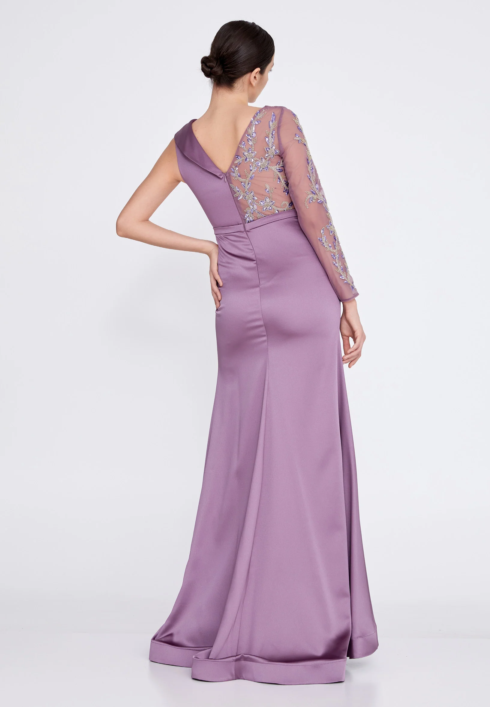 Long Sleeve Maxi Satin Mermaid Regular Wedding Guest Dress bql2342 - Image 6