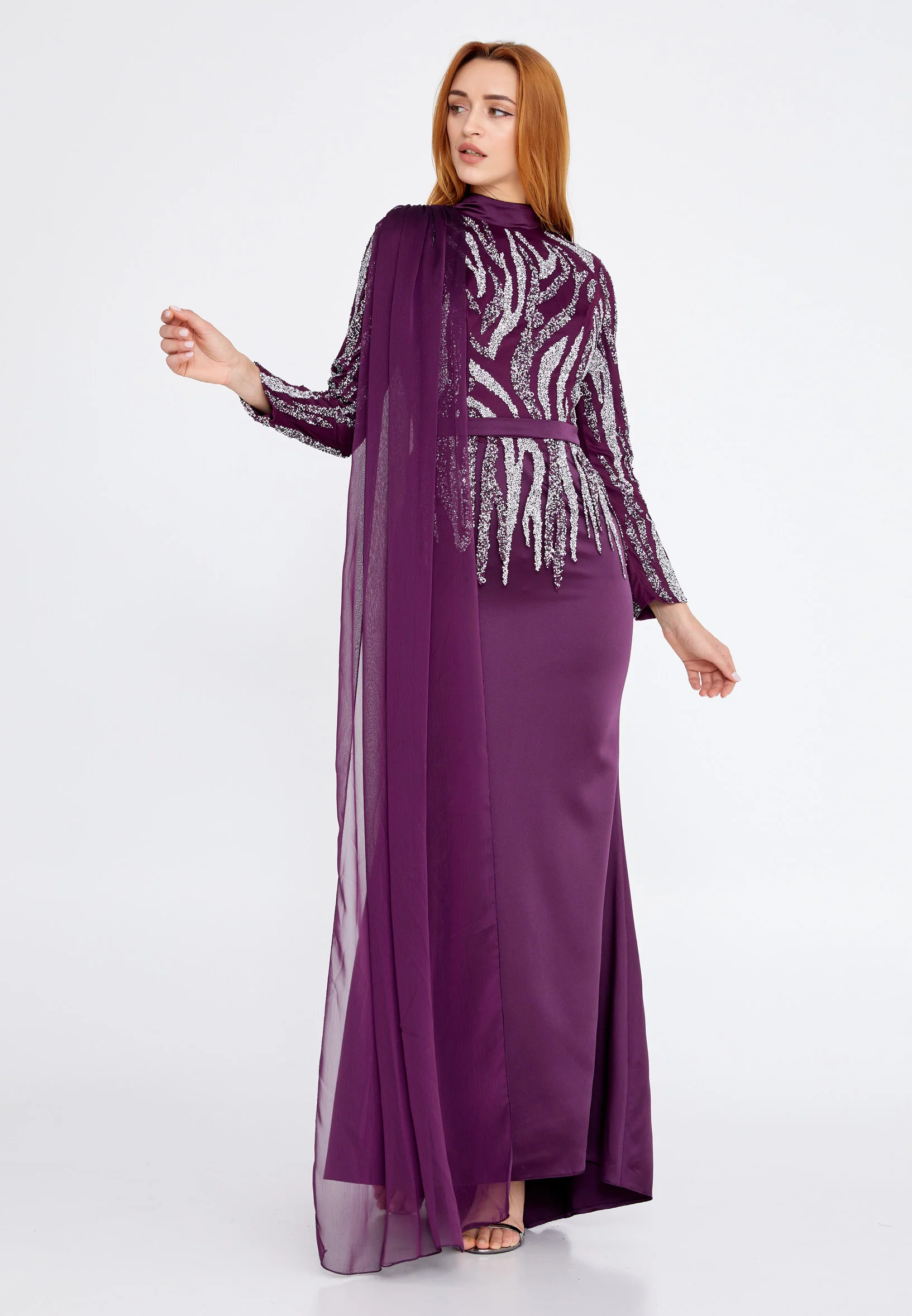 Long Sleeve Maxi Satin Mermaid Regular Wedding Guest Dress gzk1005 - Image 13