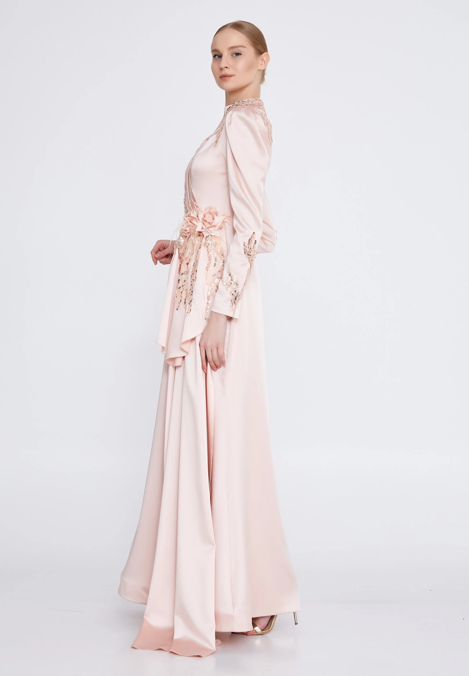 Long Sleeve Maxi Satin Mermaid Regular Wedding Guest Dress gzk7008 - Image 15