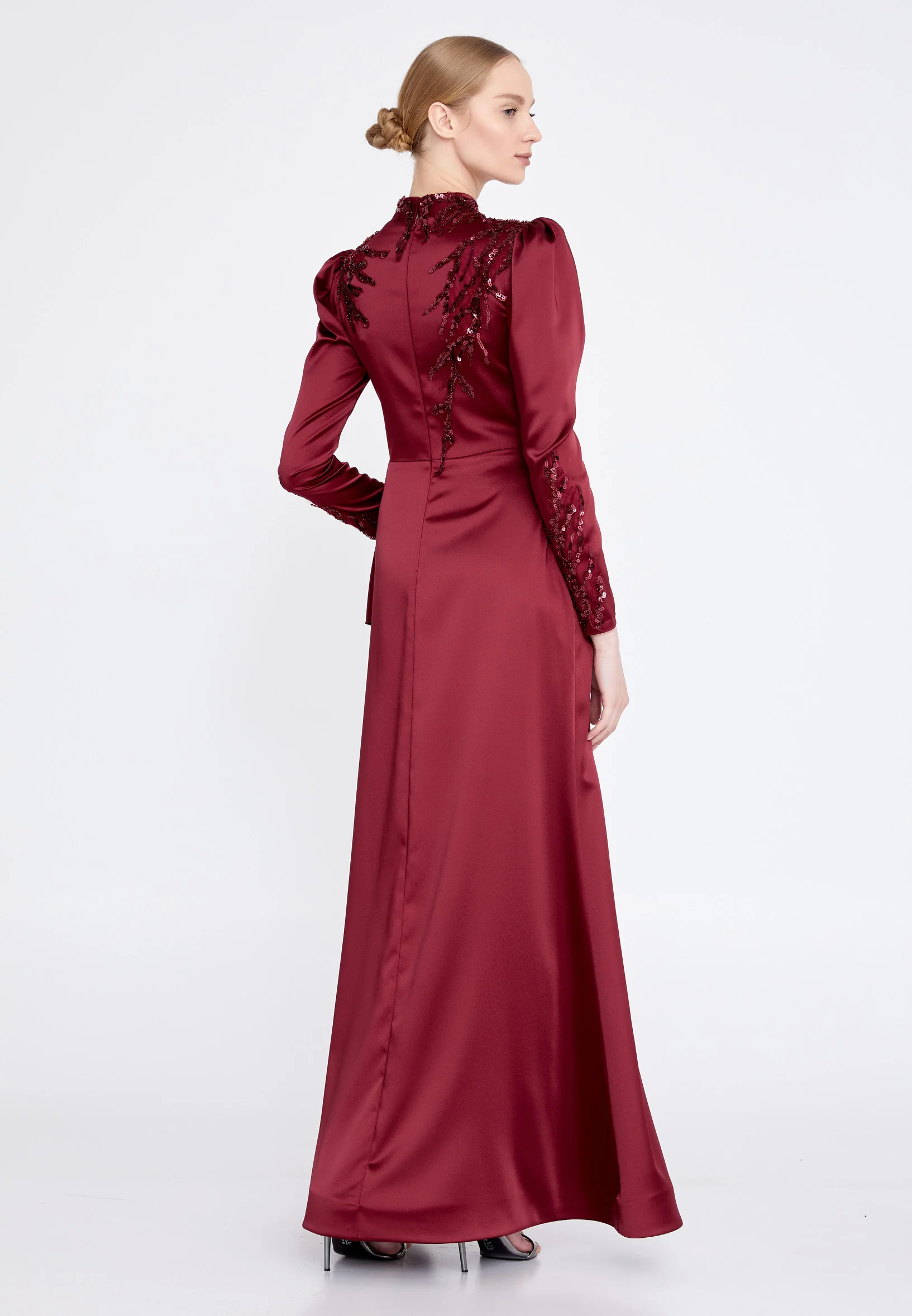 Long Sleeve Maxi Satin Mermaid Regular Wedding Guest Dress gzk7008 - Image 2