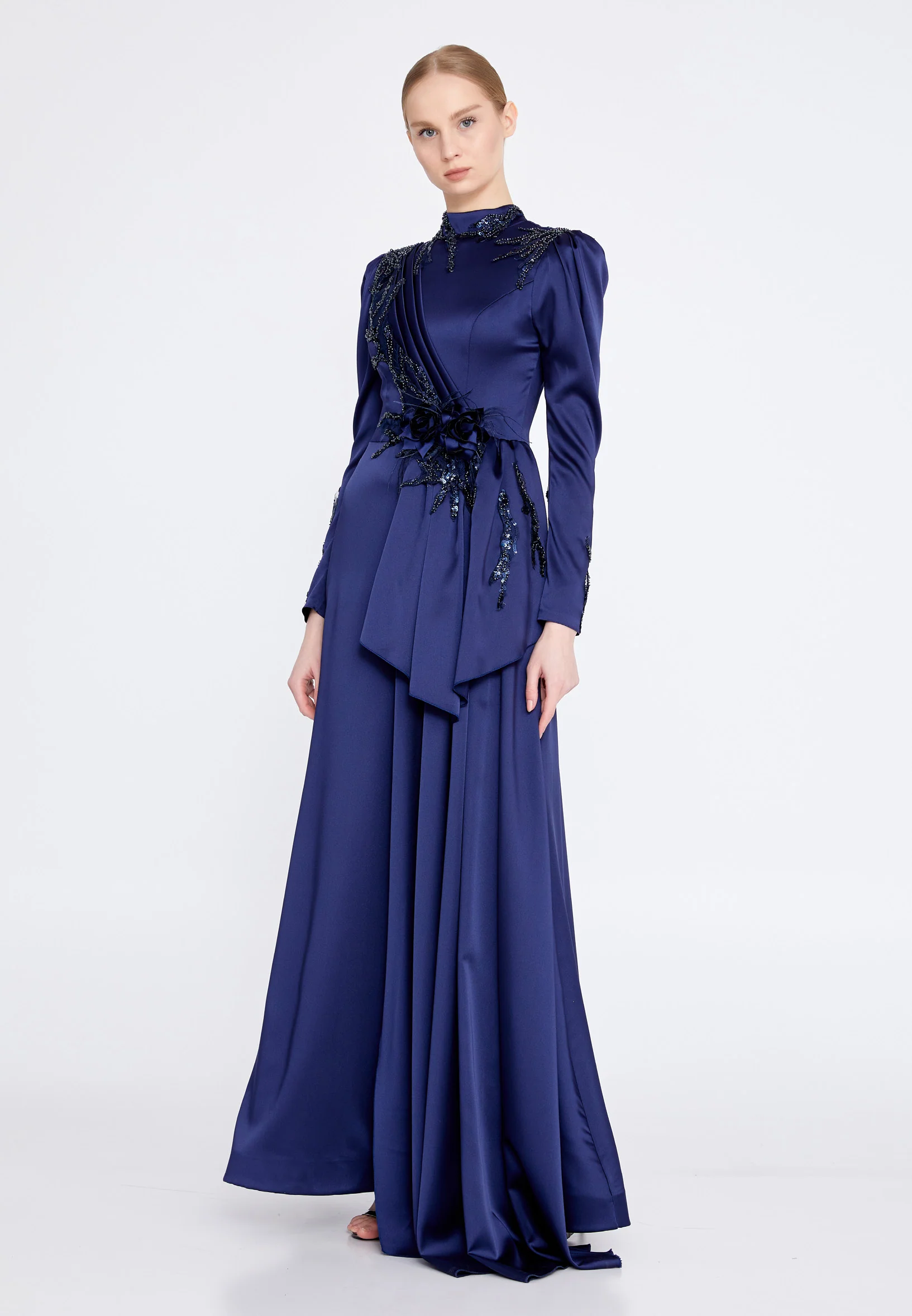 Long Sleeve Maxi Satin Mermaid Regular Wedding Guest Dress gzk7008 - Image 9