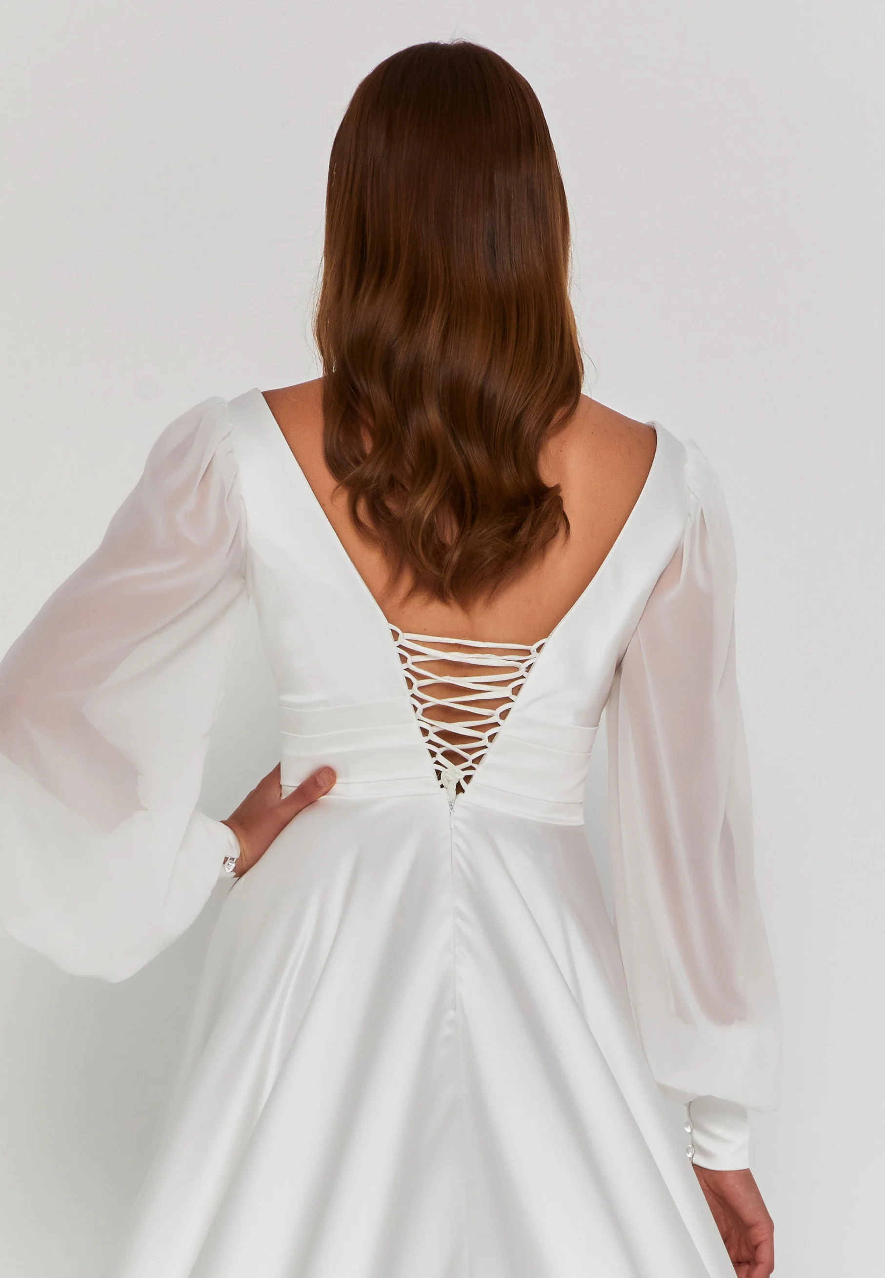 Long Sleeve Maxi Satin Regular Wedding Dress abb23042-2 - Image 3