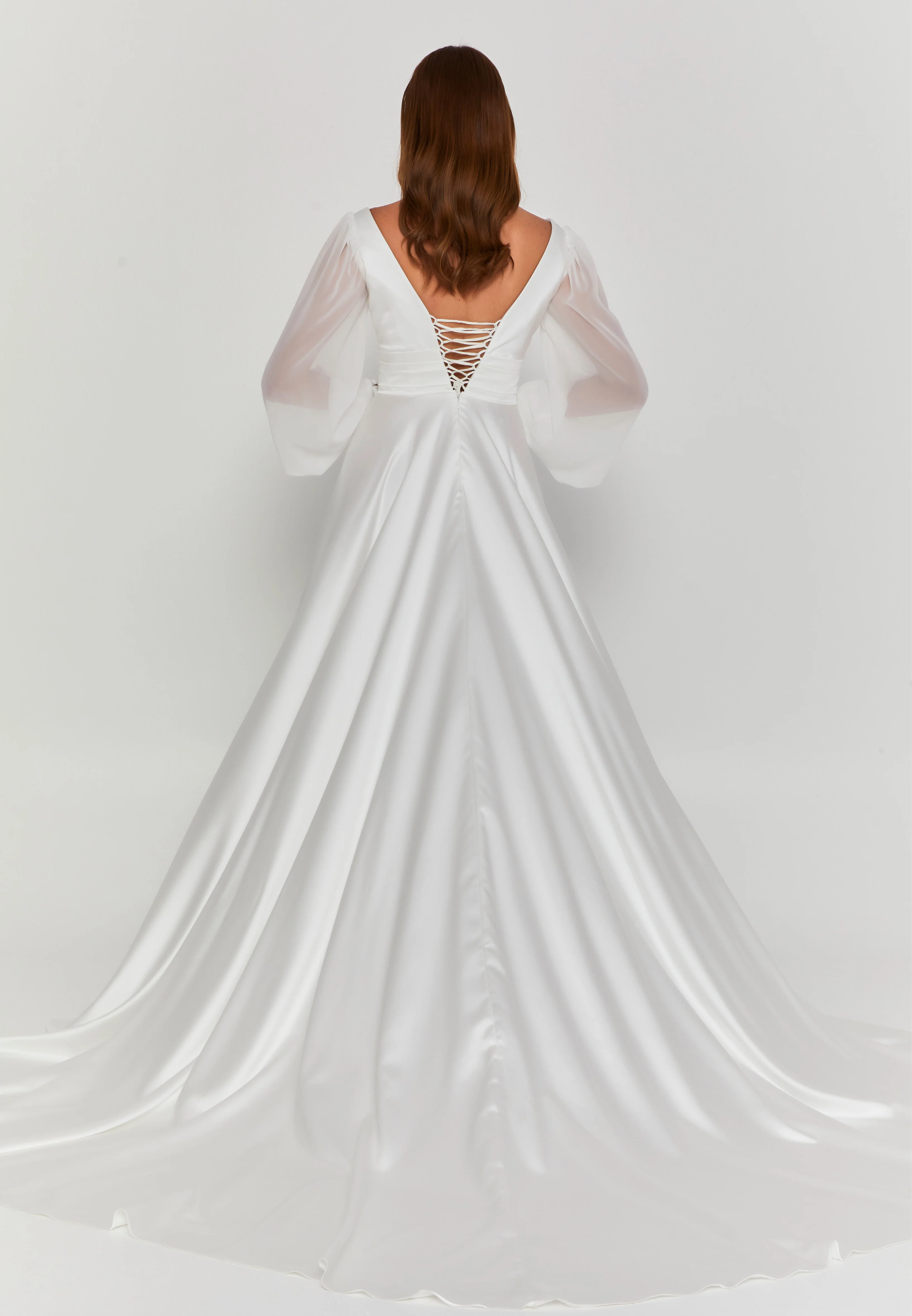 Long Sleeve Maxi Satin Regular Wedding Dress abb23042-2 - Image 4