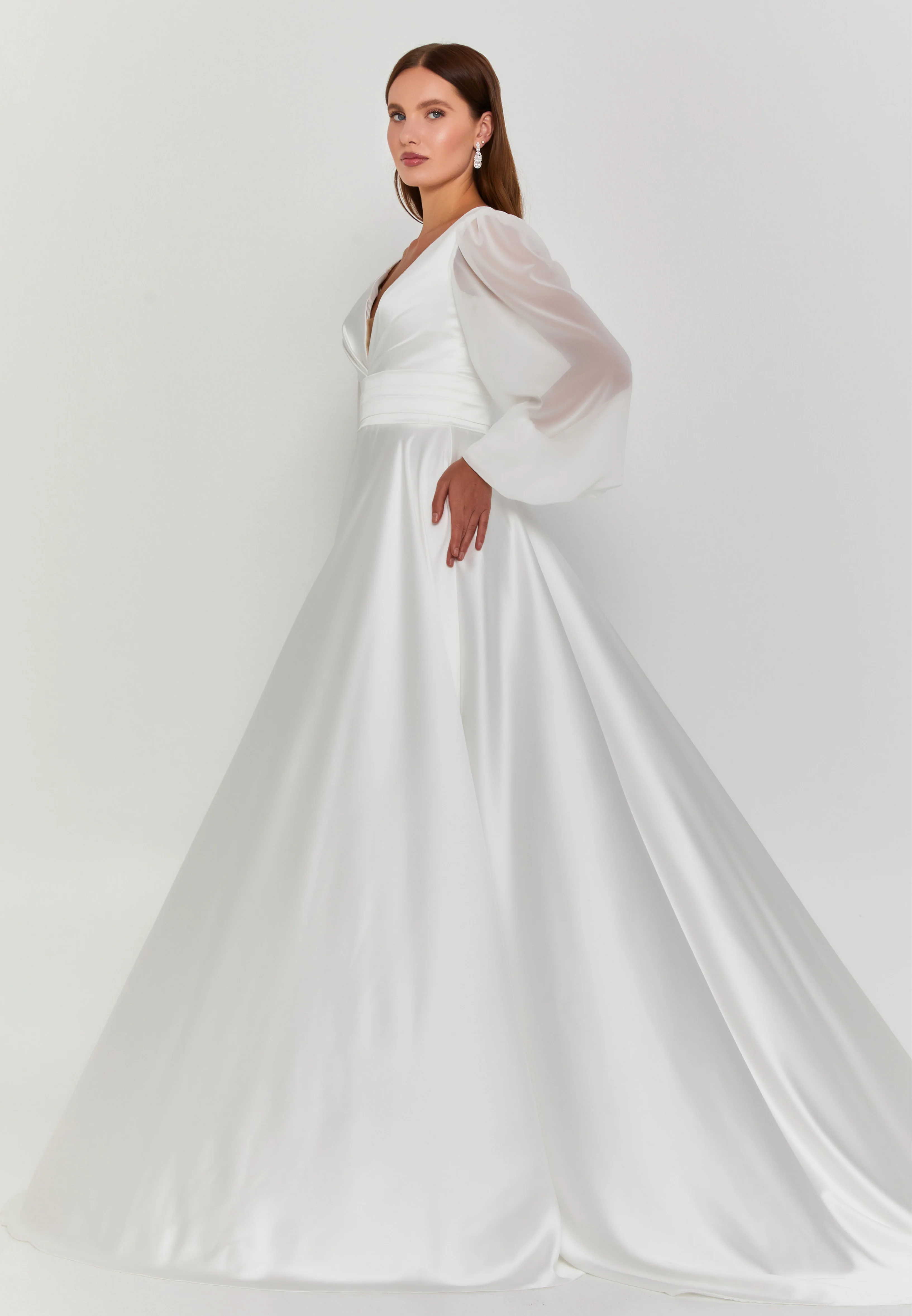 Long Sleeve Maxi Satin Regular Wedding Dress abb23042-2 - Image 5