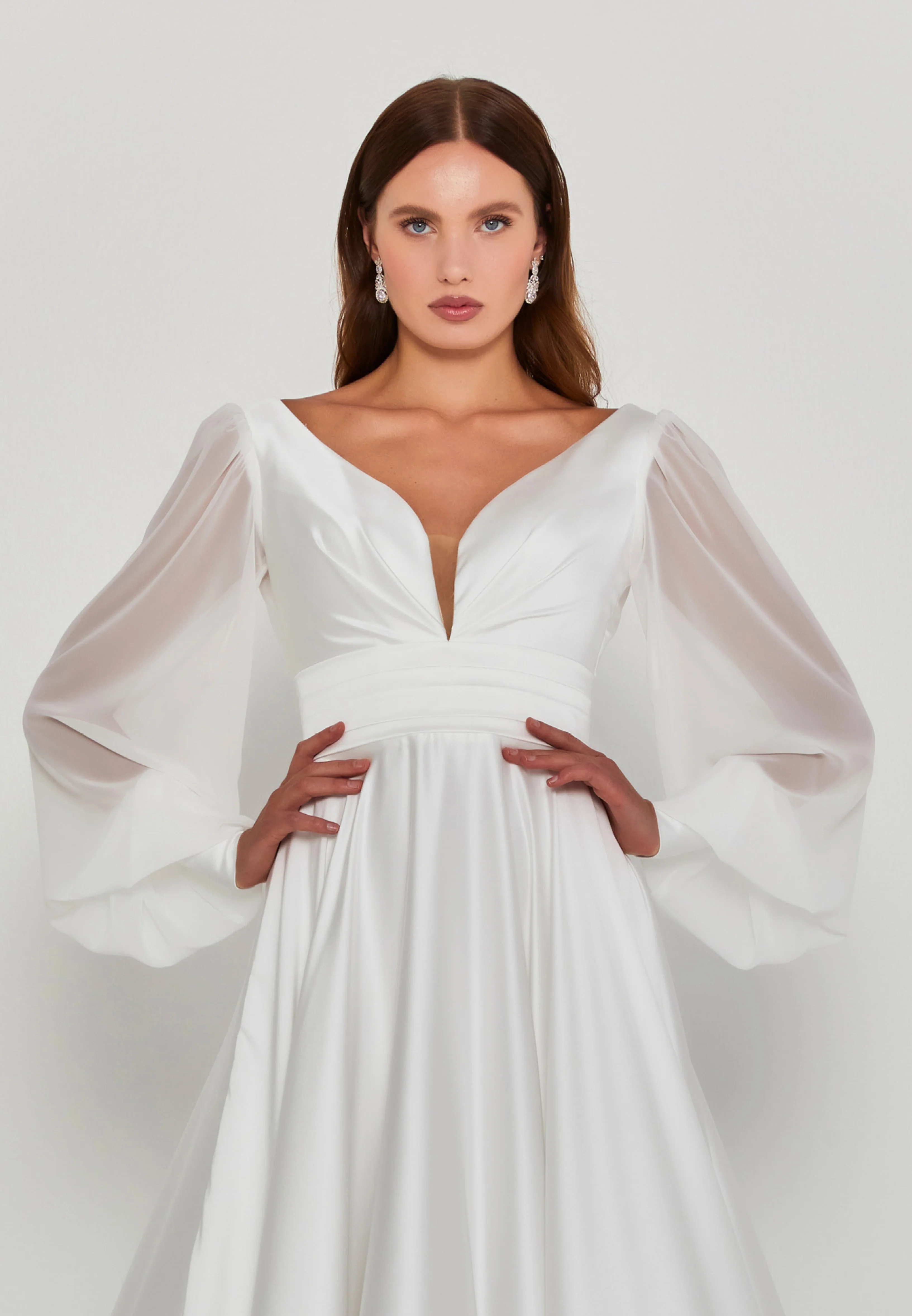 Long Sleeve Maxi Satin Regular Wedding Dress abb23042-2 - Image 6