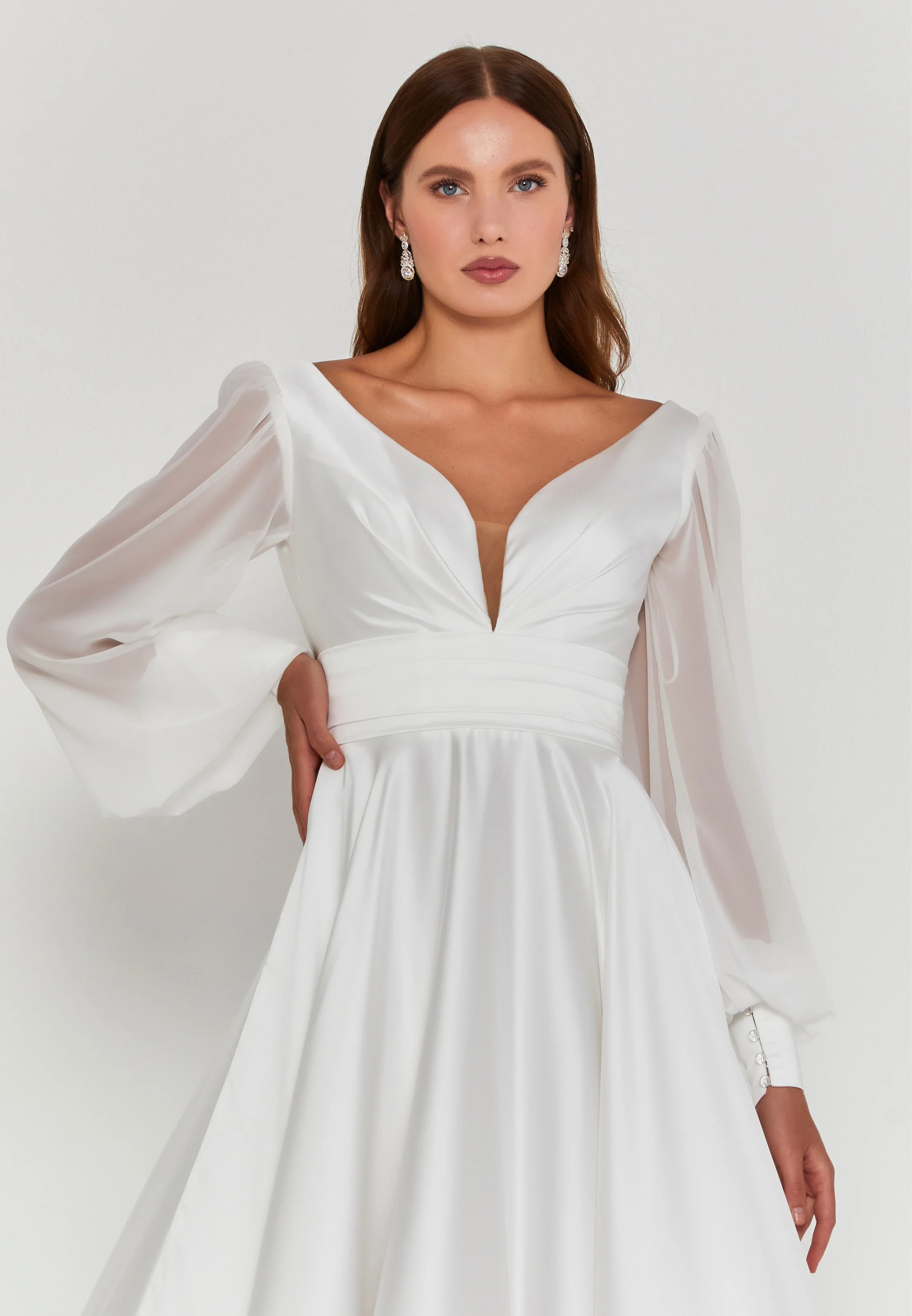 Long Sleeve Maxi Satin Regular Wedding Dress abb23042-2 - Image 7