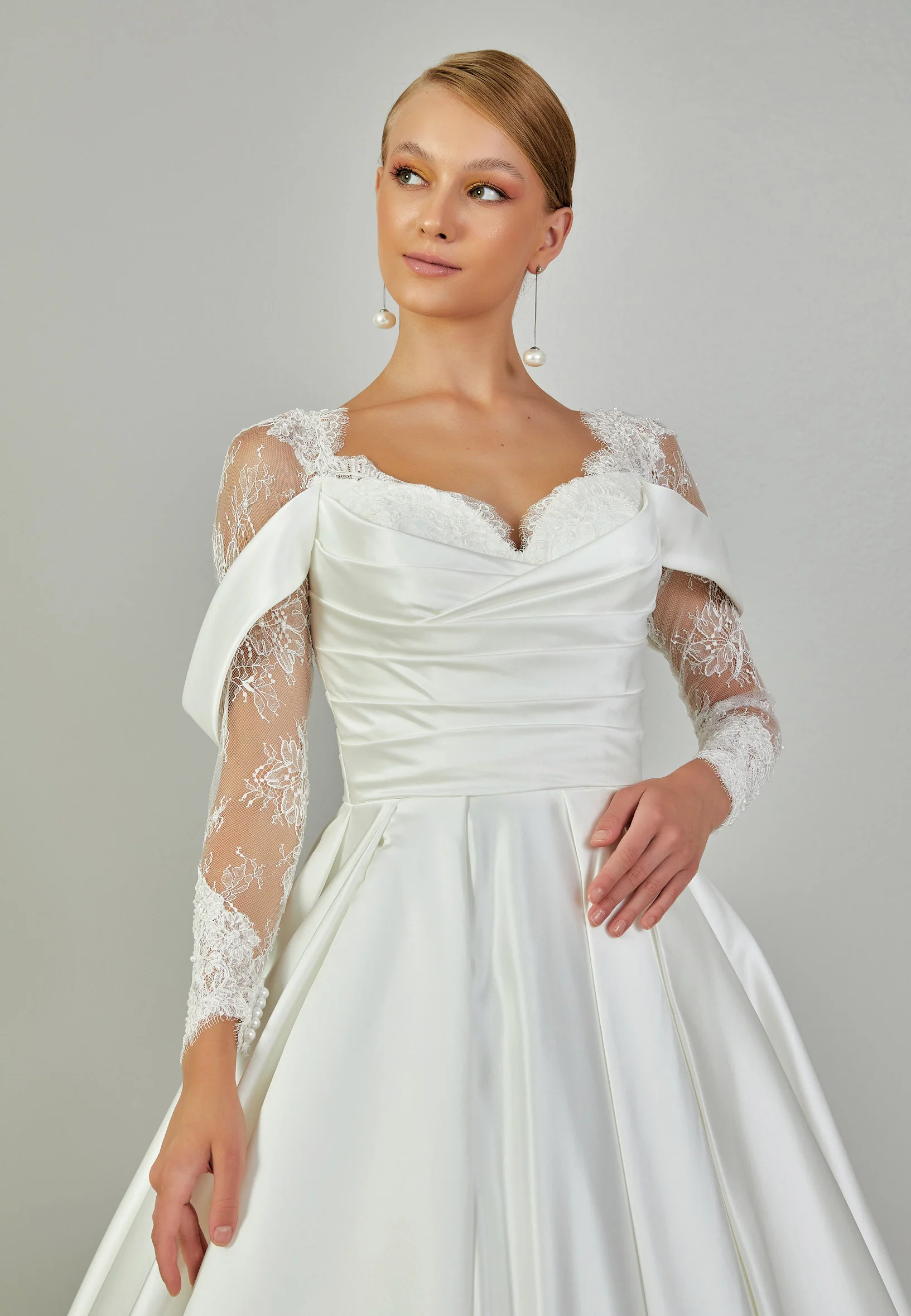 Long Sleeve Maxi Satin Regular Wedding Dress abb2408060 - Image 3