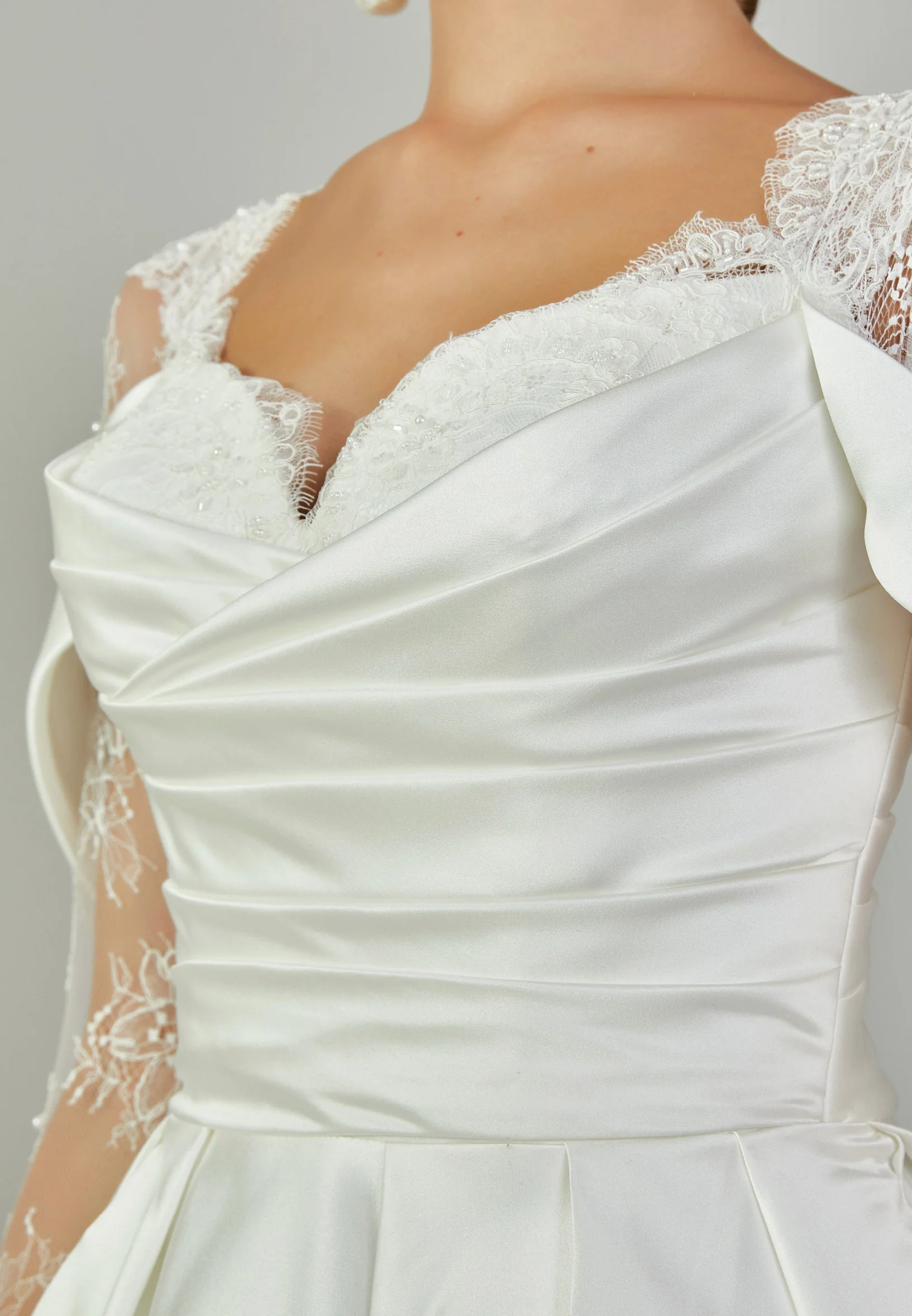 Long Sleeve Maxi Satin Regular Wedding Dress abb2408060 - Image 4