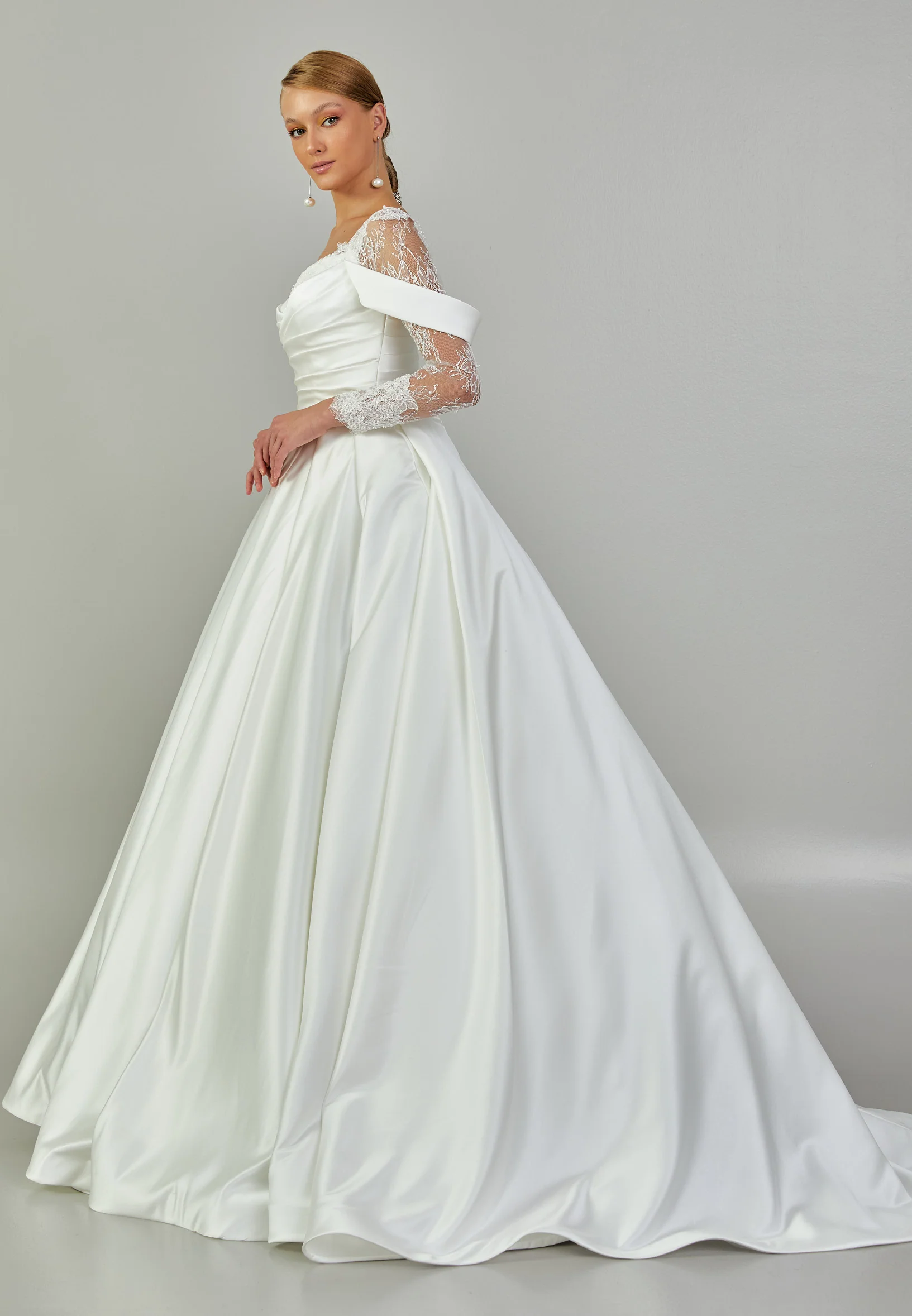 Long Sleeve Maxi Satin Regular Wedding Dress abb2408060 - Image 6