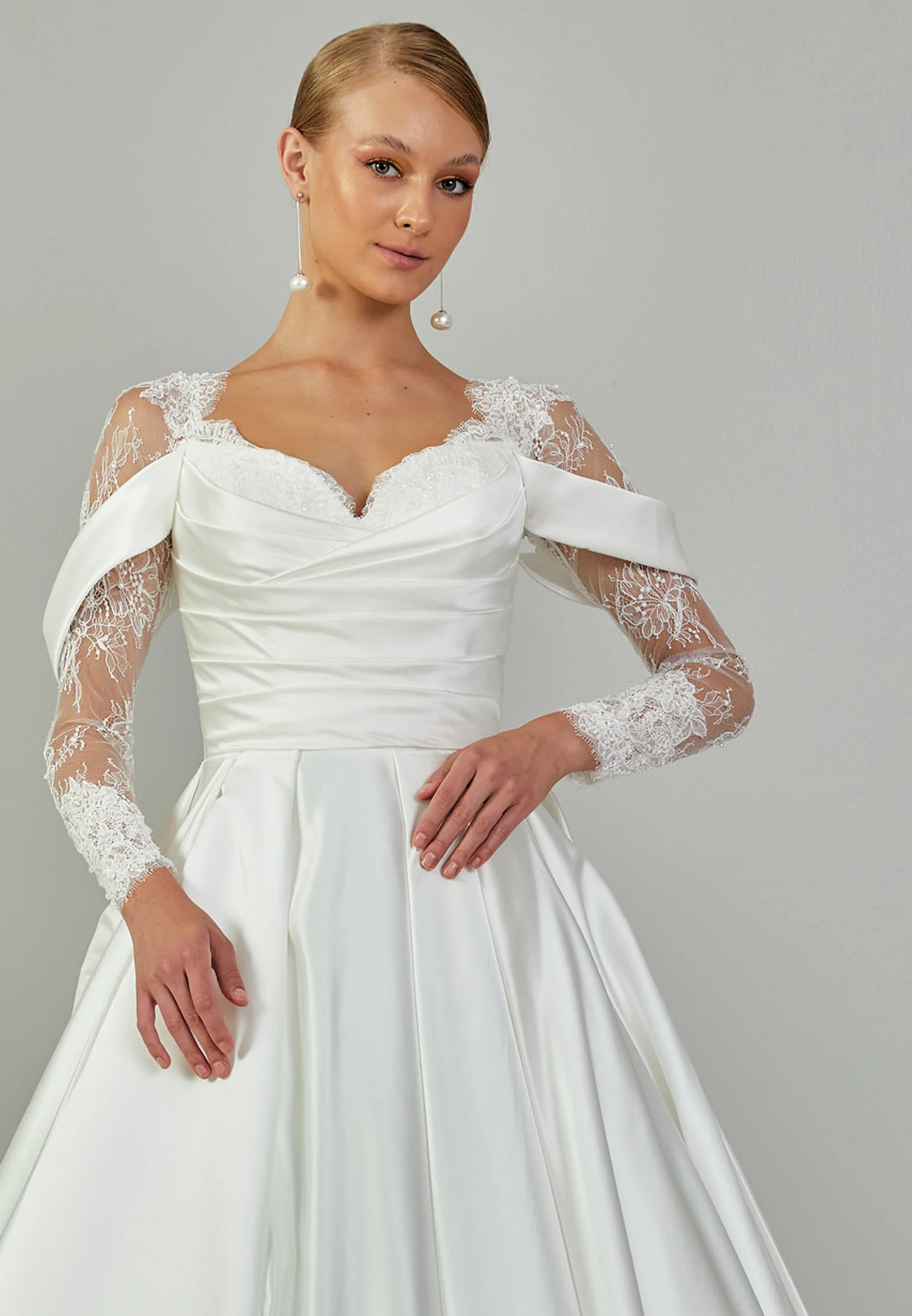 Long Sleeve Maxi Satin Regular Wedding Dress abb2408060 - Image 7