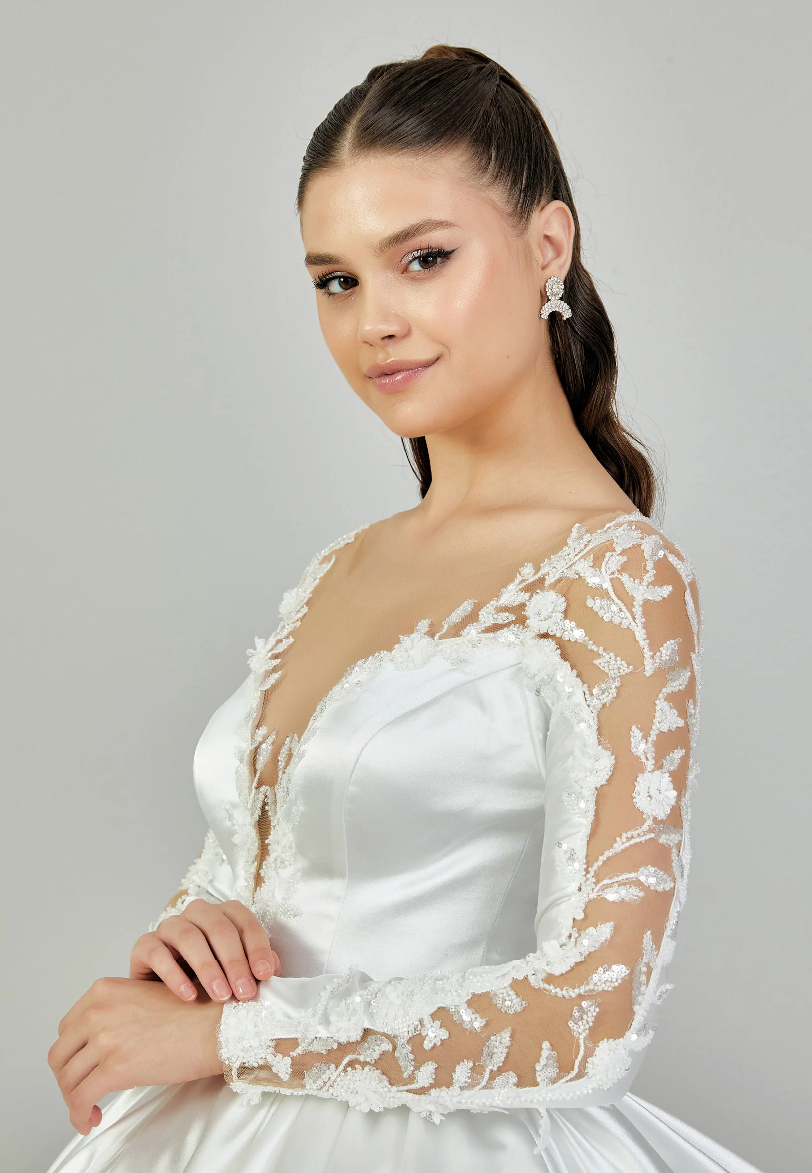 Long Sleeve Maxi Satin Regular Wedding Dress blv350129 - Image 2