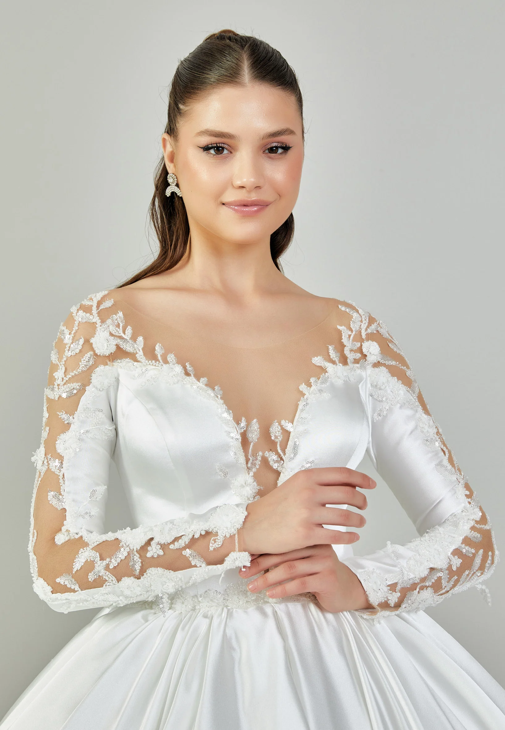 Long Sleeve Maxi Satin Regular Wedding Dress blv350129 - Image 3
