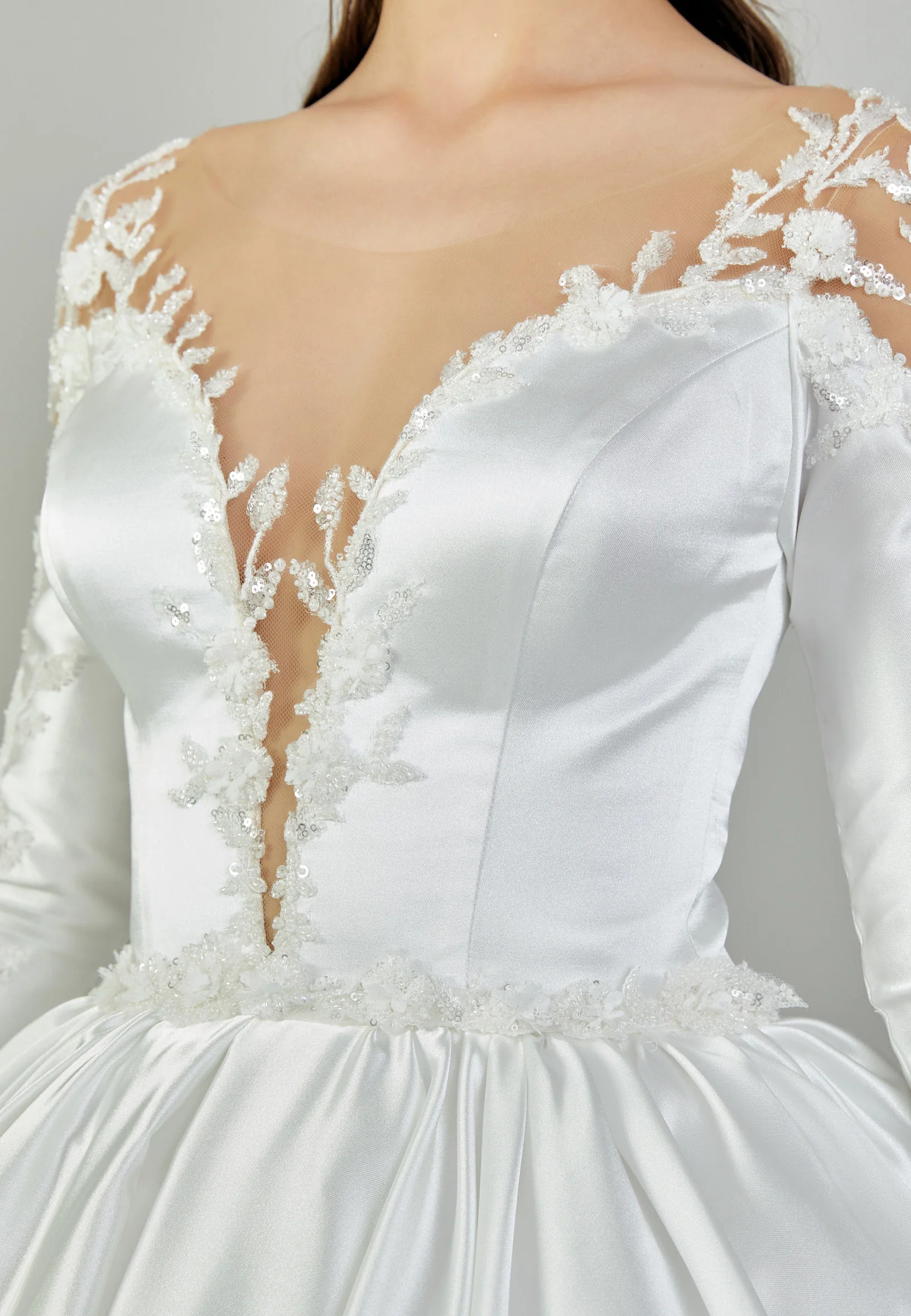 Long Sleeve Maxi Satin Regular Wedding Dress blv350129 - Image 4