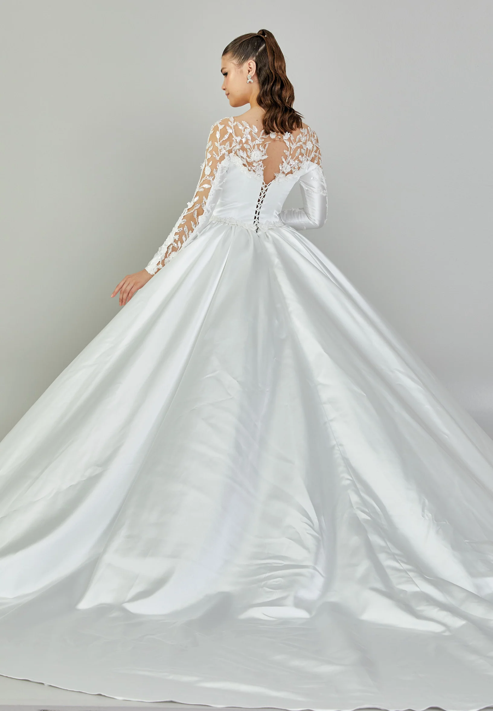 Long Sleeve Maxi Satin Regular Wedding Dress blv350129 - Image 5