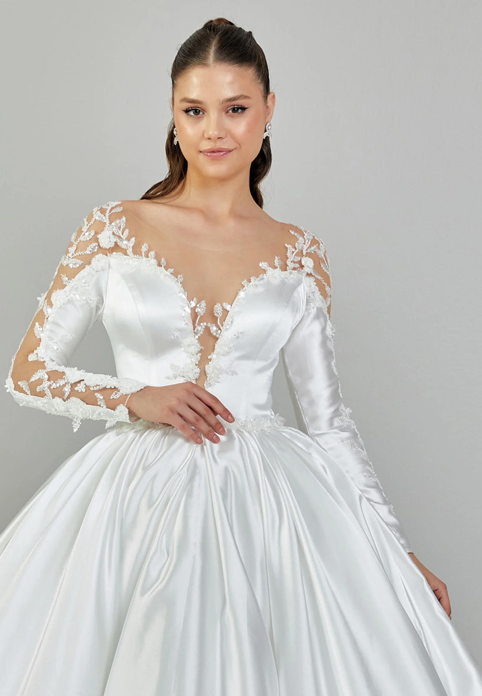 Long Sleeve Maxi Satin Regular Wedding Dress blv350129 - Image 7