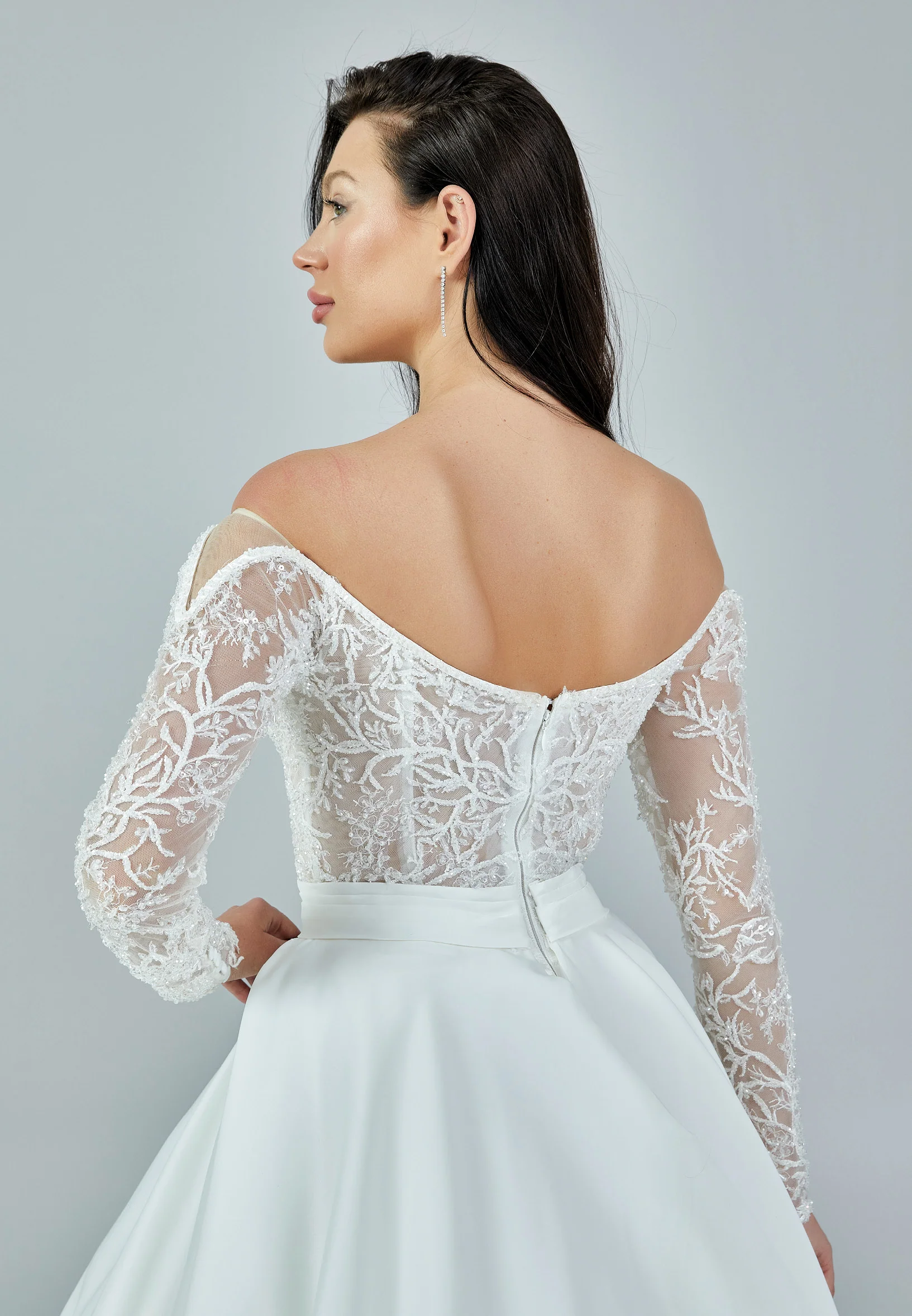 Long Sleeve Maxi Satin Regular Wedding Dress bnc8047 - Image 3