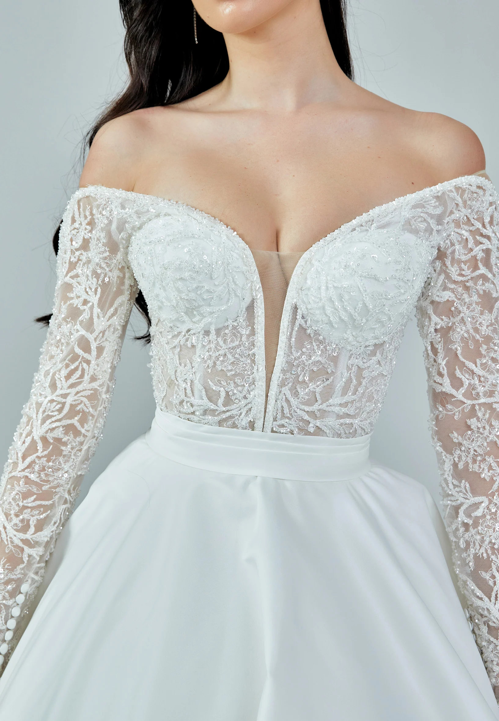 Long Sleeve Maxi Satin Regular Wedding Dress bnc8047 - Image 4
