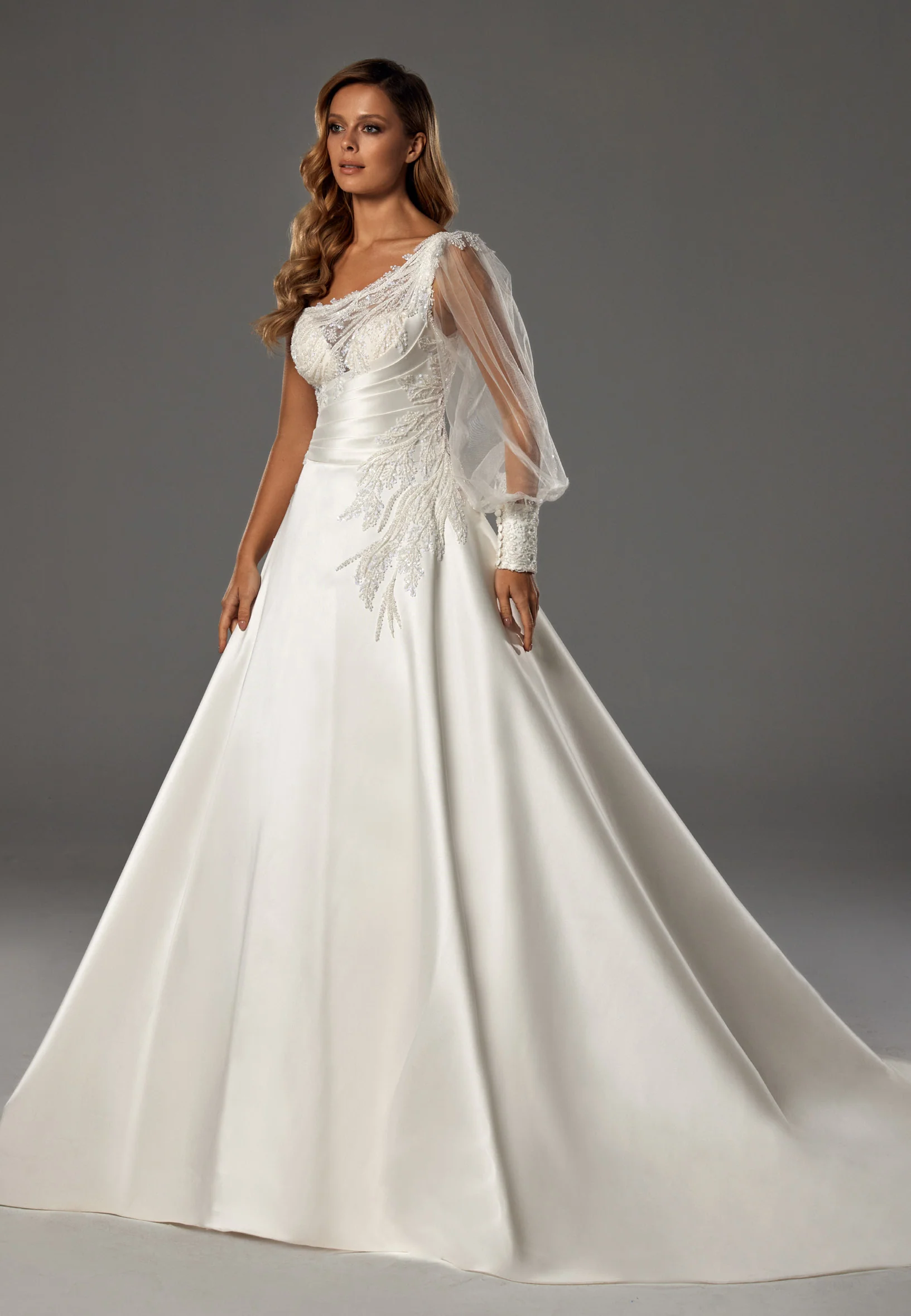 Long Sleeve Maxi Satin Regular Wedding Dress bnc8057 - Image 11