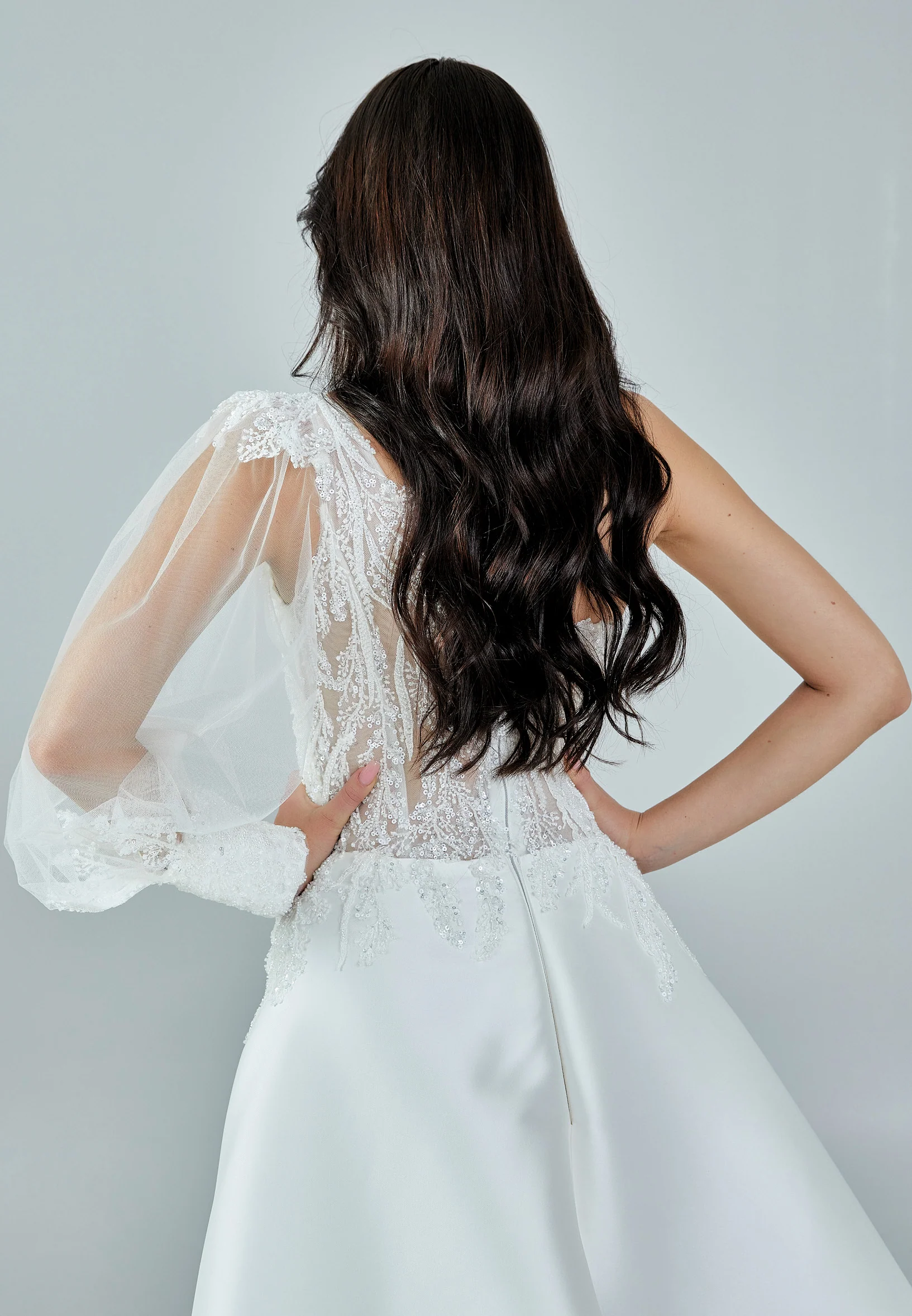 Long Sleeve Maxi Satin Regular Wedding Dress bnc8057 - Image 3