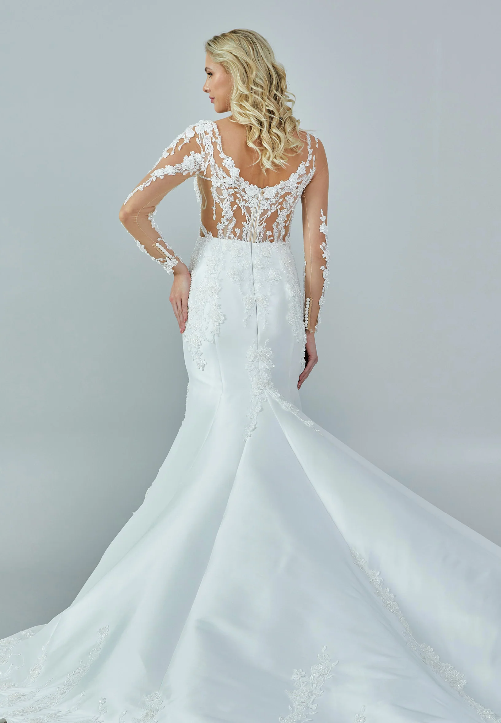 Long Sleeve Maxi Satin Regular Wedding Dress bnc8077 - Image 5