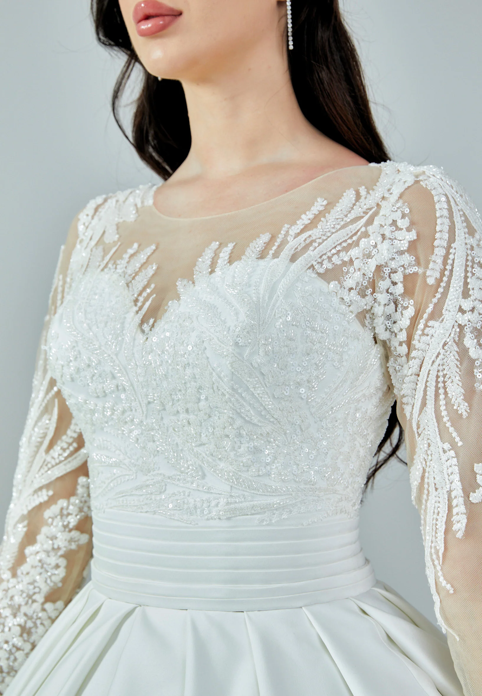 Long Sleeve Maxi Satin Regular Wedding Dress rlb1724 - Image 4