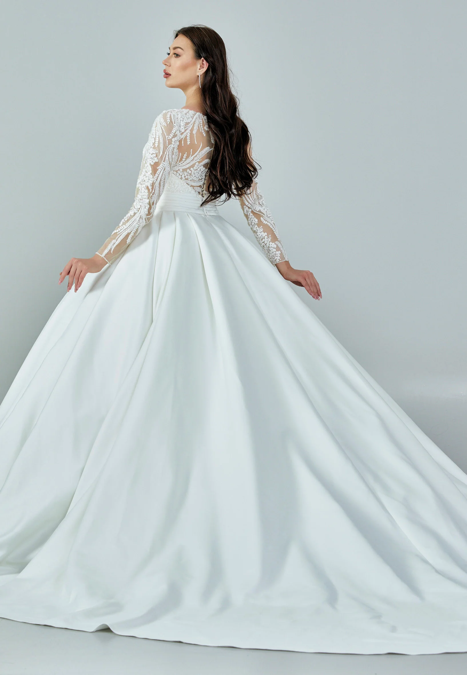 Long Sleeve Maxi Satin Regular Wedding Dress rlb1724 - Image 5