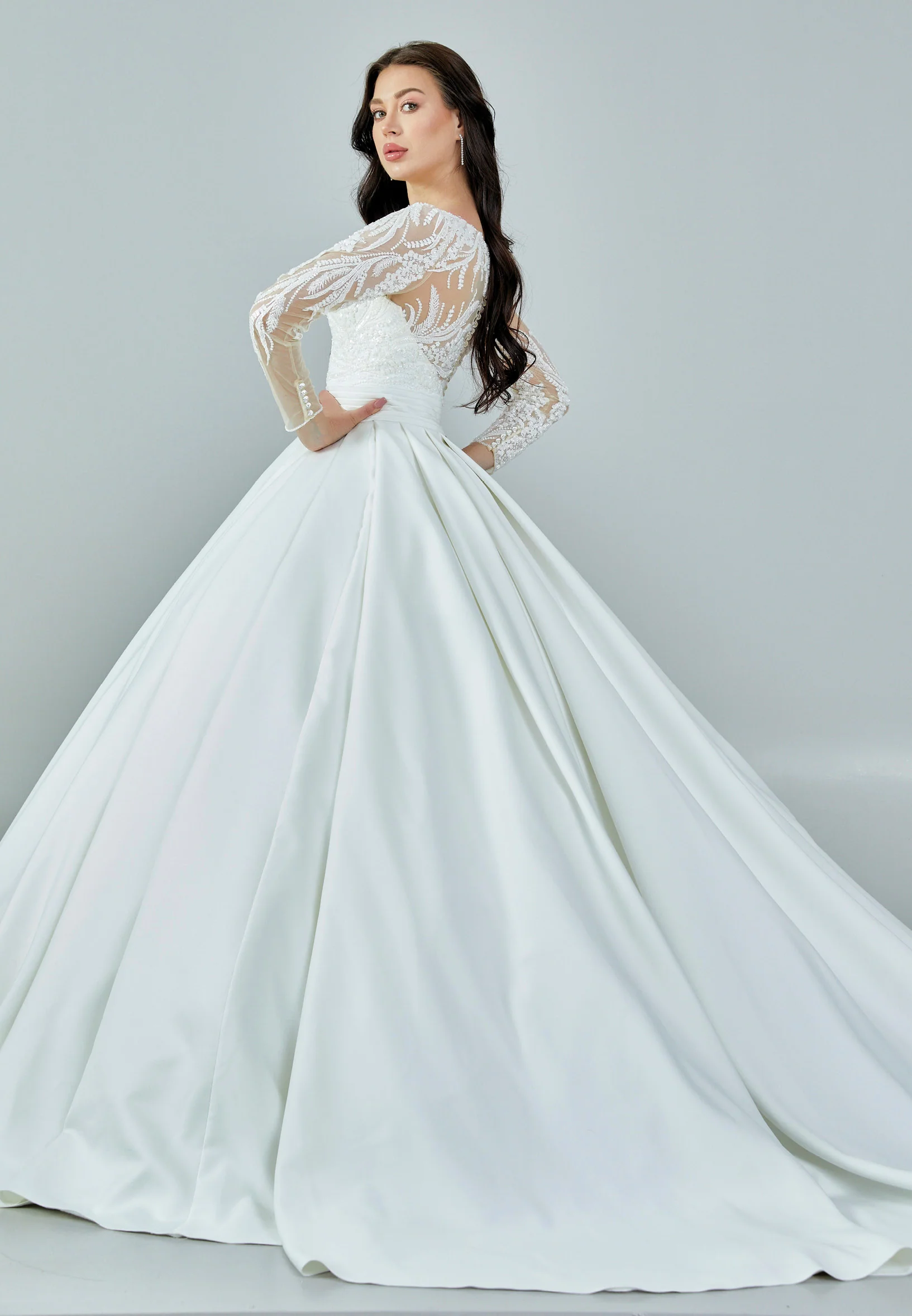 Long Sleeve Maxi Satin Regular Wedding Dress rlb1724 - Image 6