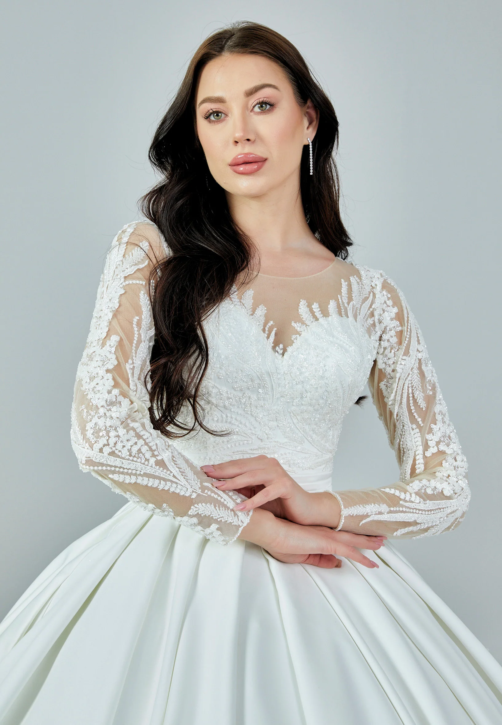Long Sleeve Maxi Satin Regular Wedding Dress rlb1724 - Image 8