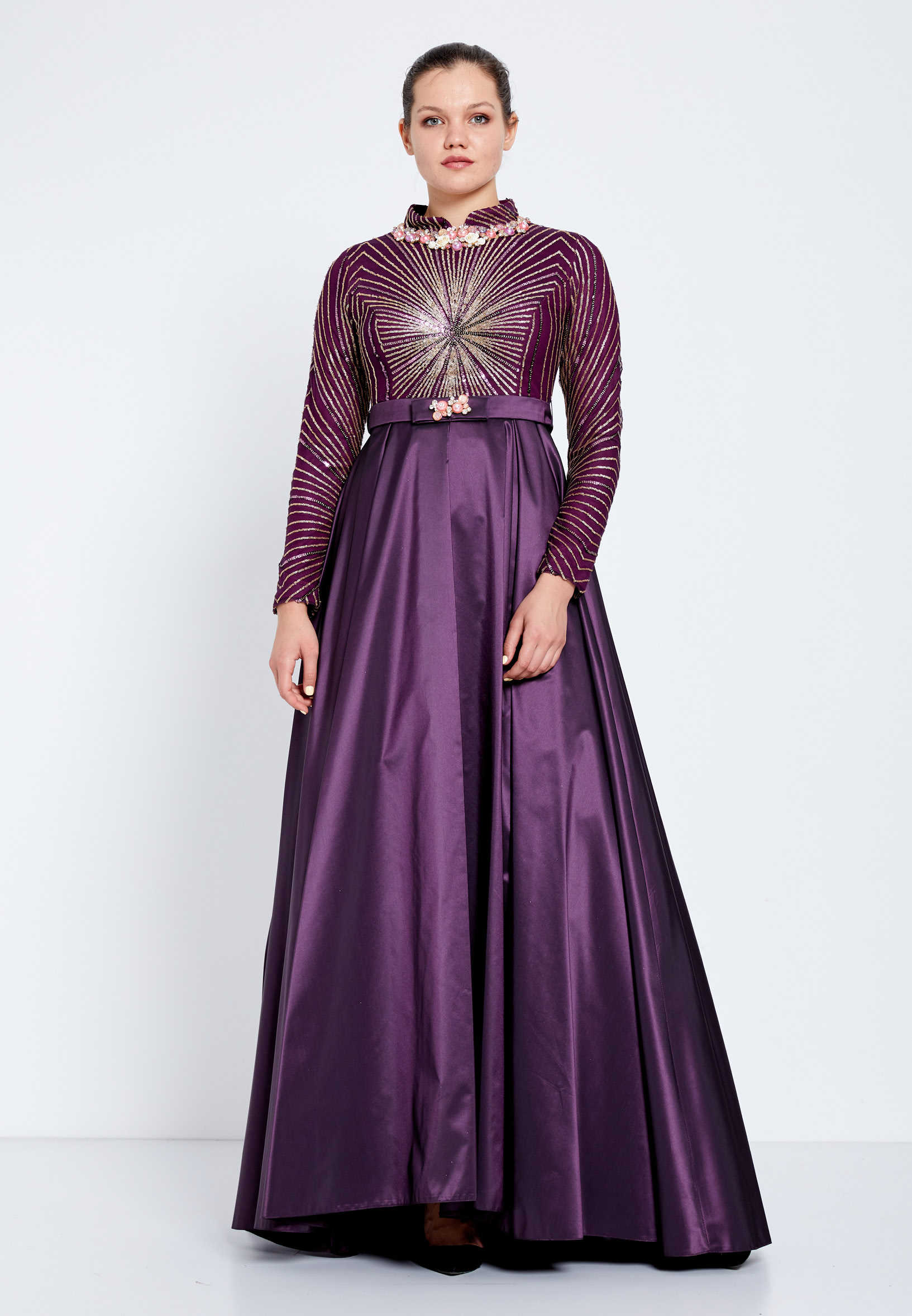 Long Sleeve Maxi Sequin A - Line Regular Evening Dress efl7114