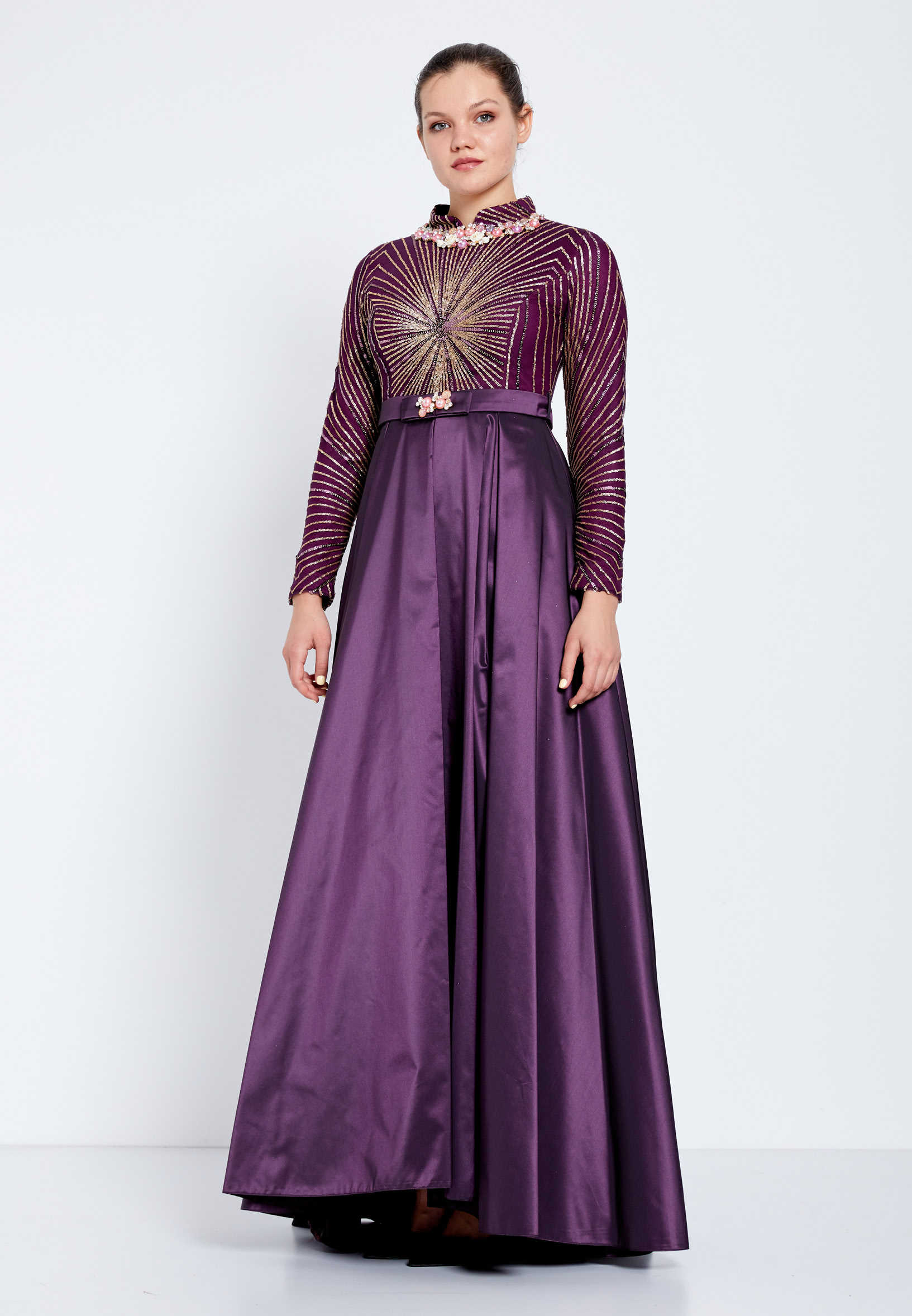 Long Sleeve Maxi Sequin A - Line Regular Evening Dress efl7114 - Image 3