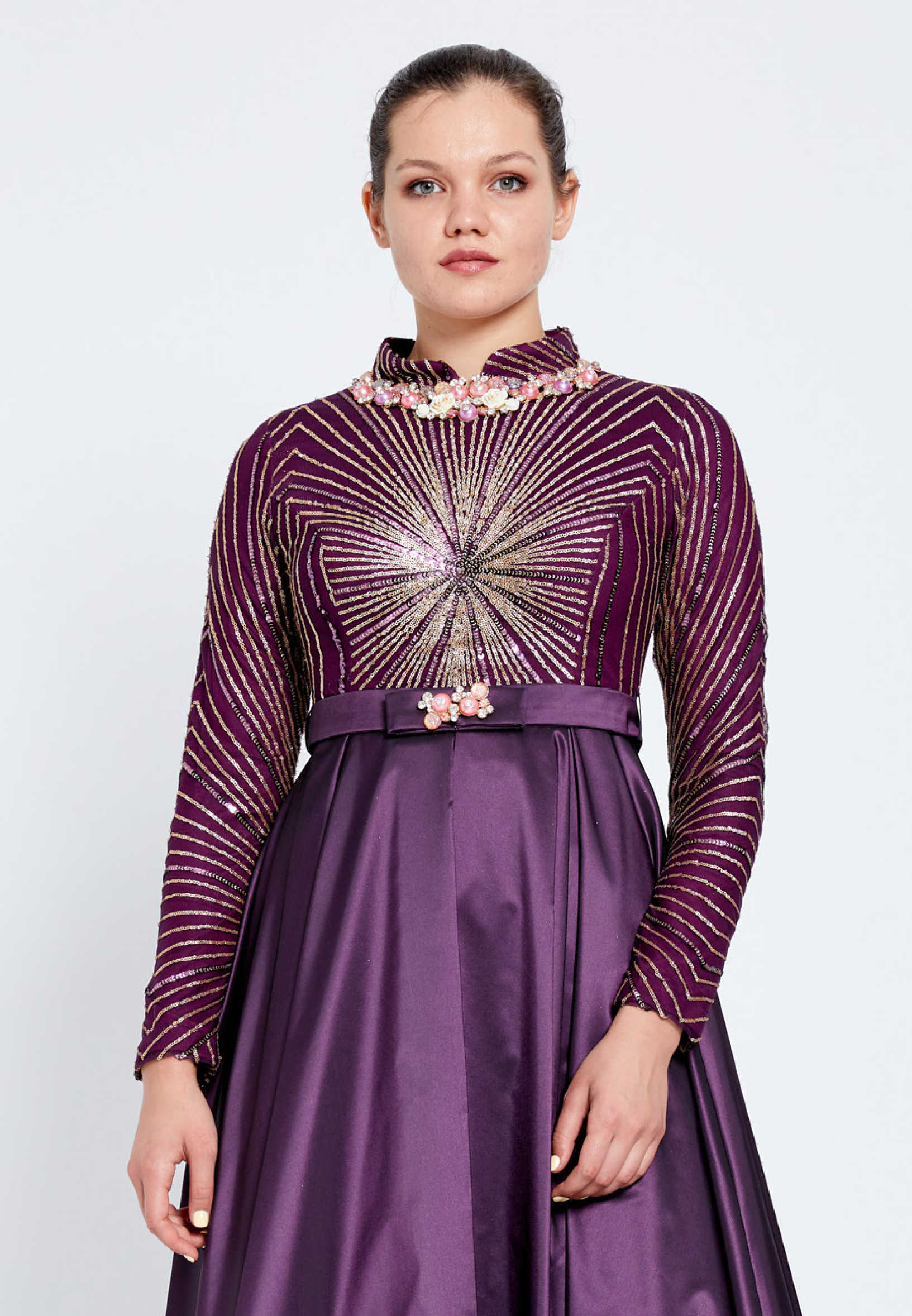 Long Sleeve Maxi Sequin A - Line Regular Evening Dress efl7114 - Image 4