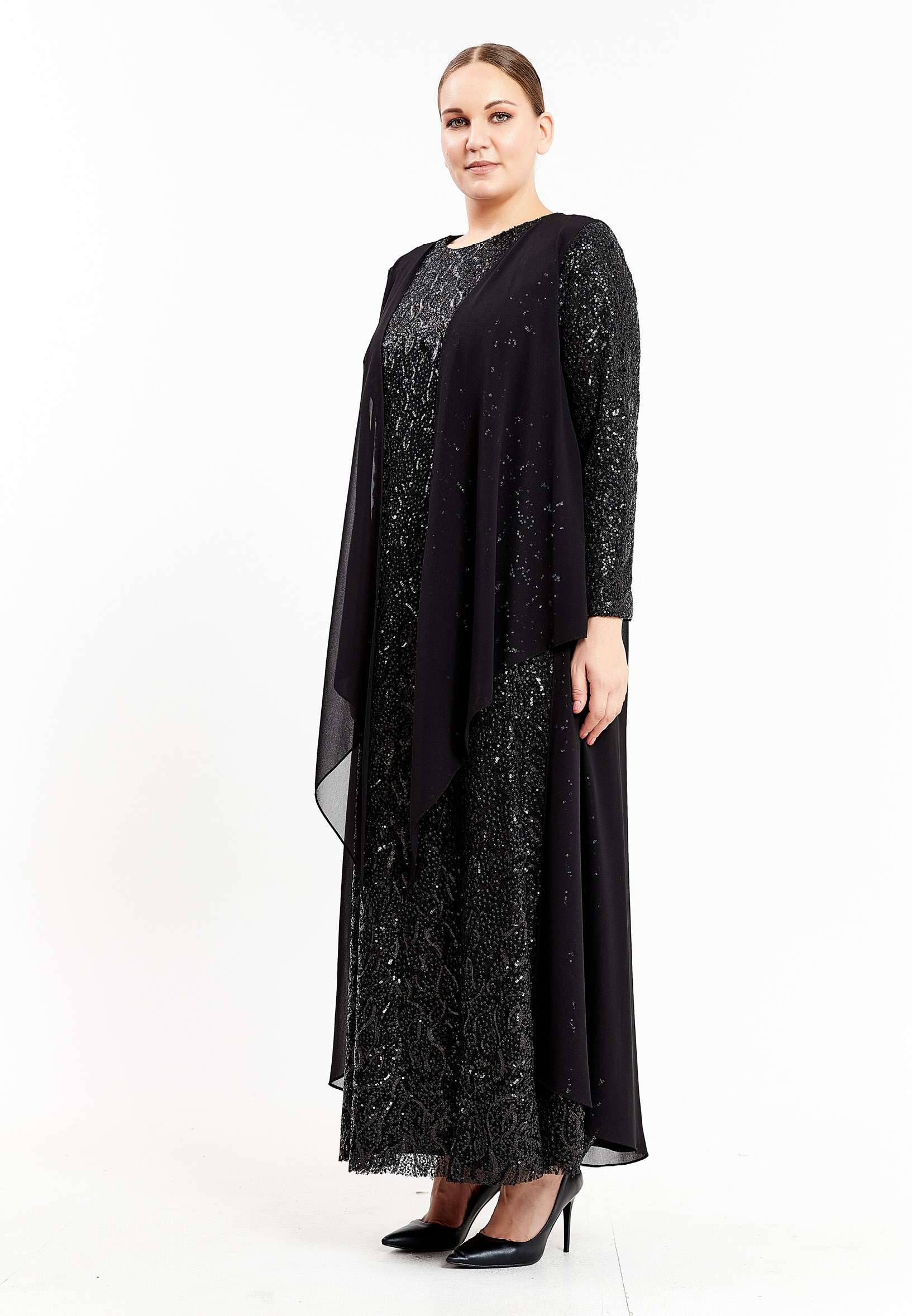 Long Sleeve Maxi Sequin Column Plus Size Evening Dress efl9058-bb - Image 3