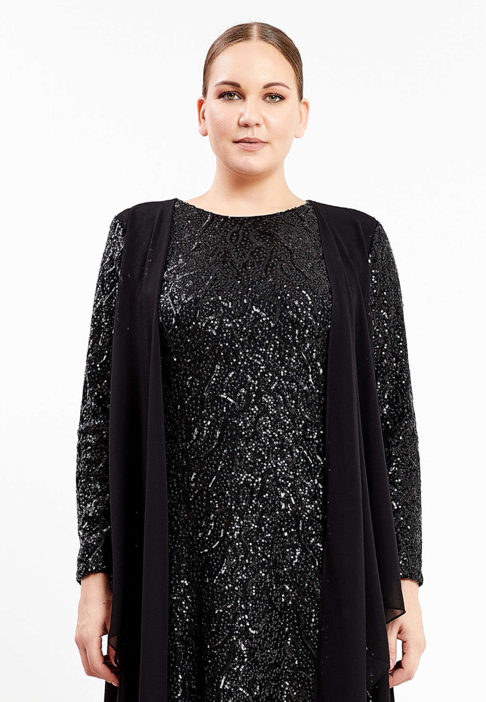 Long Sleeve Maxi Sequin Column Plus Size Evening Dress efl9058-bb - Image 4