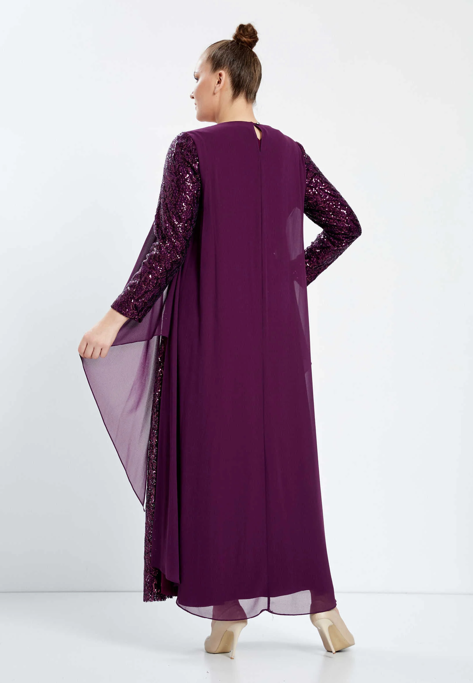 Long Sleeve Maxi Sequin Column Plus Size Evening Dress efl9058-bb - Image 6