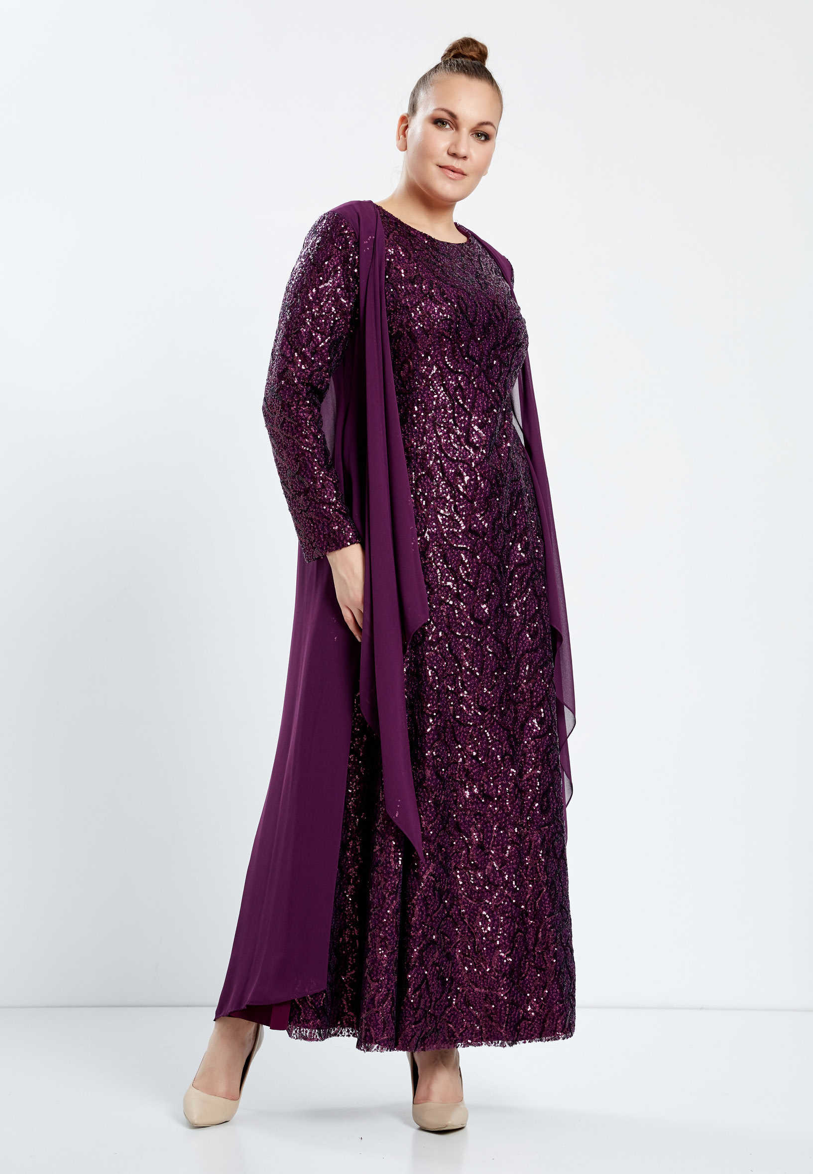 Long Sleeve Maxi Sequin Column Plus Size Evening Dress efl9058-bb - Image 7