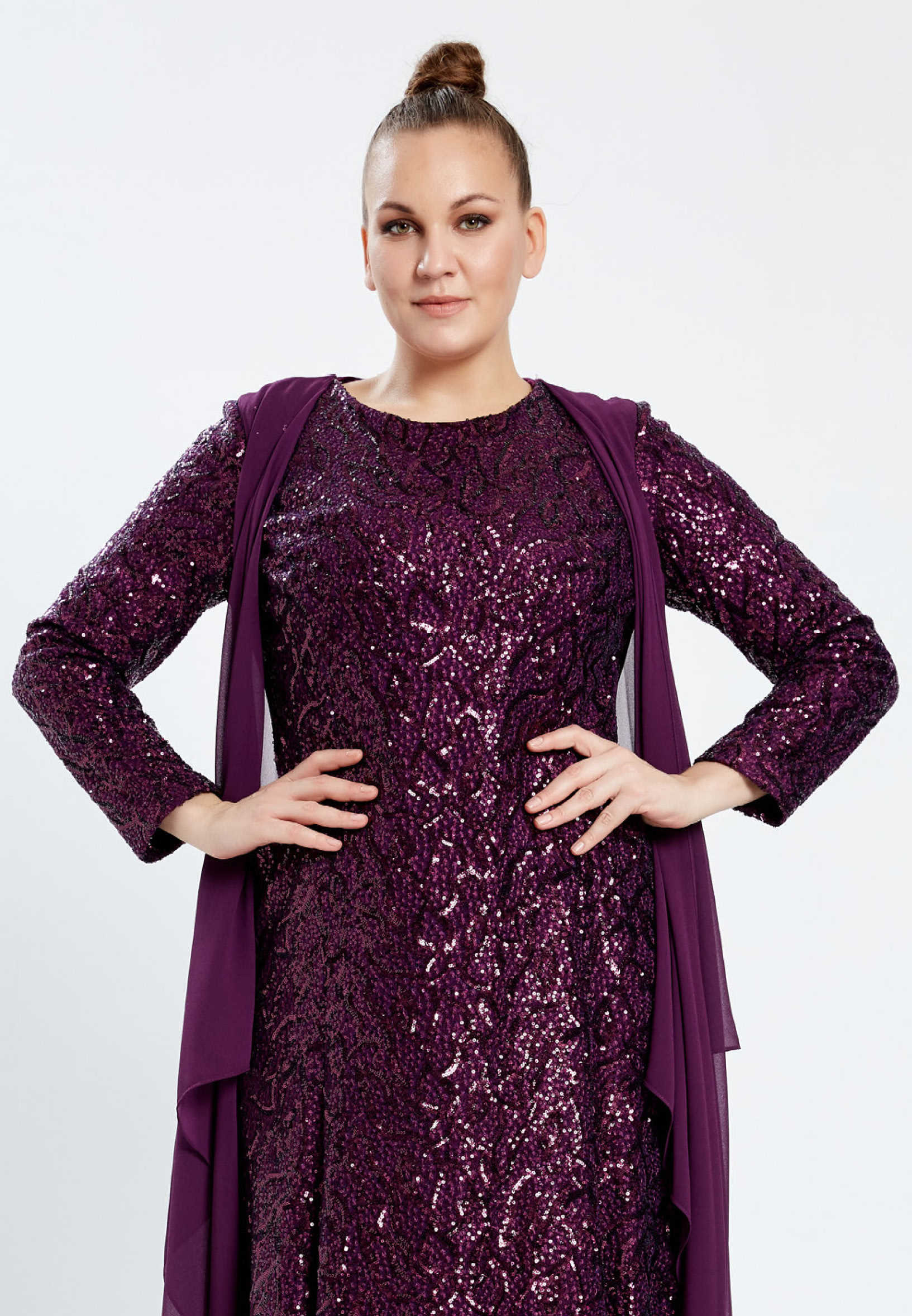 Long Sleeve Maxi Sequin Column Plus Size Evening Dress efl9058-bb - Image 8