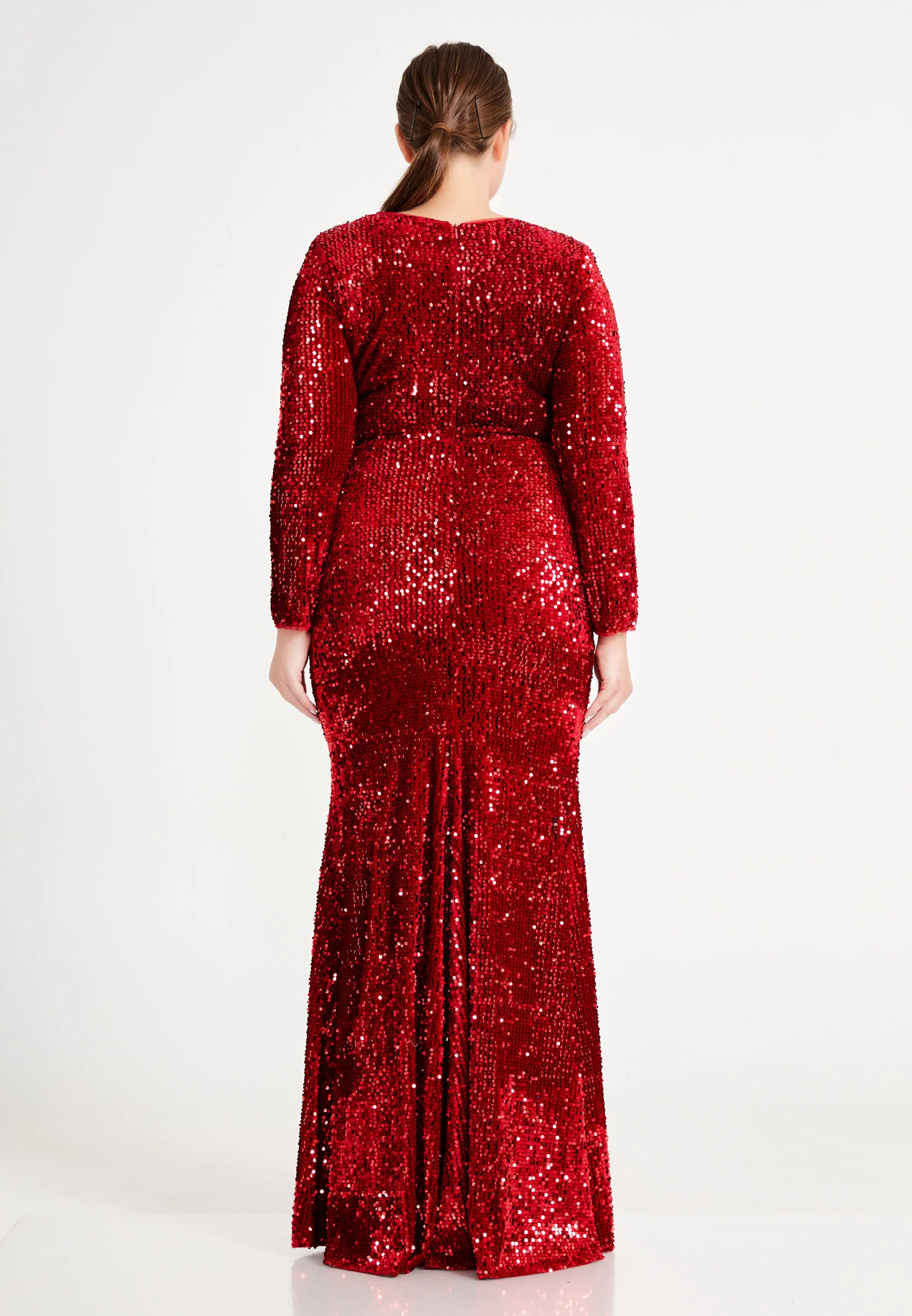 Long Sleeve Maxi Sequin Column Plus Size Evening Dress frc4939-b - Image 2