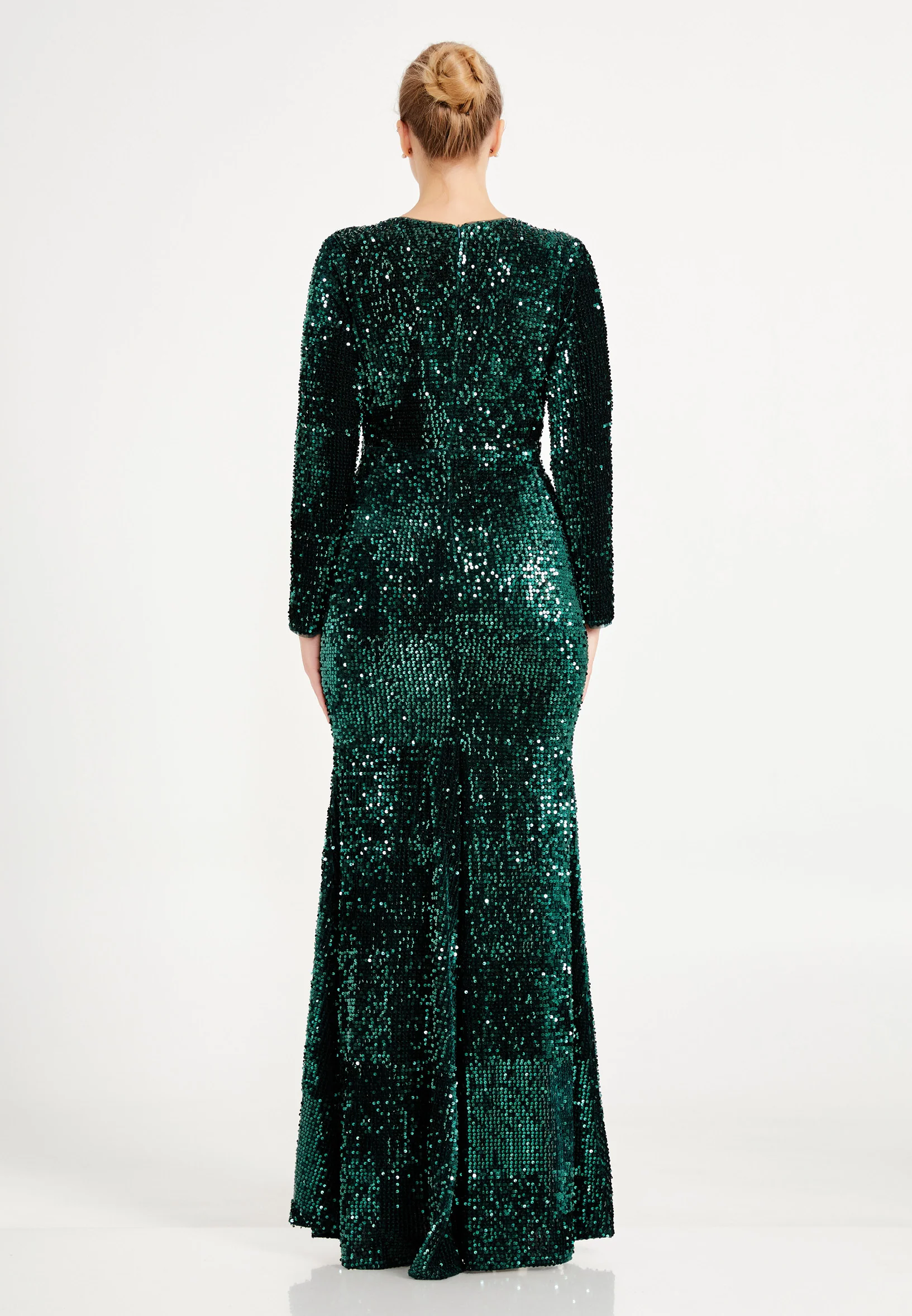 Long Sleeve Maxi Sequin Column Plus Size Evening Dress frc4939-b - Image 6