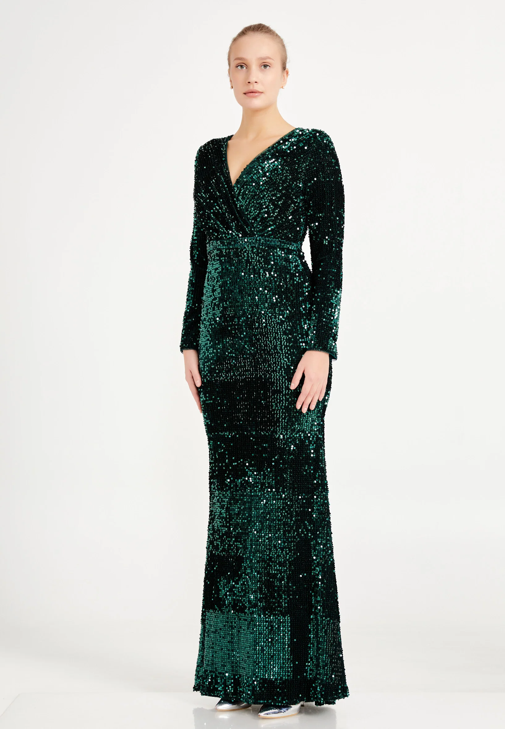Long Sleeve Maxi Sequin Column Plus Size Evening Dress frc4939-b - Image 7