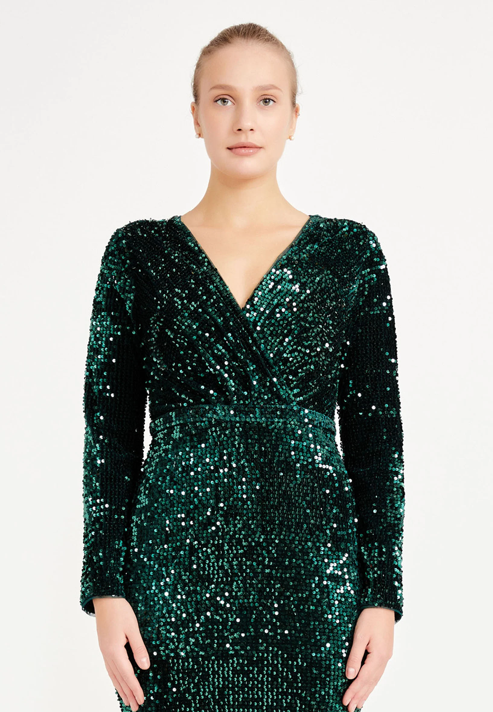 Long Sleeve Maxi Sequin Column Plus Size Evening Dress frc4939-b - Image 8