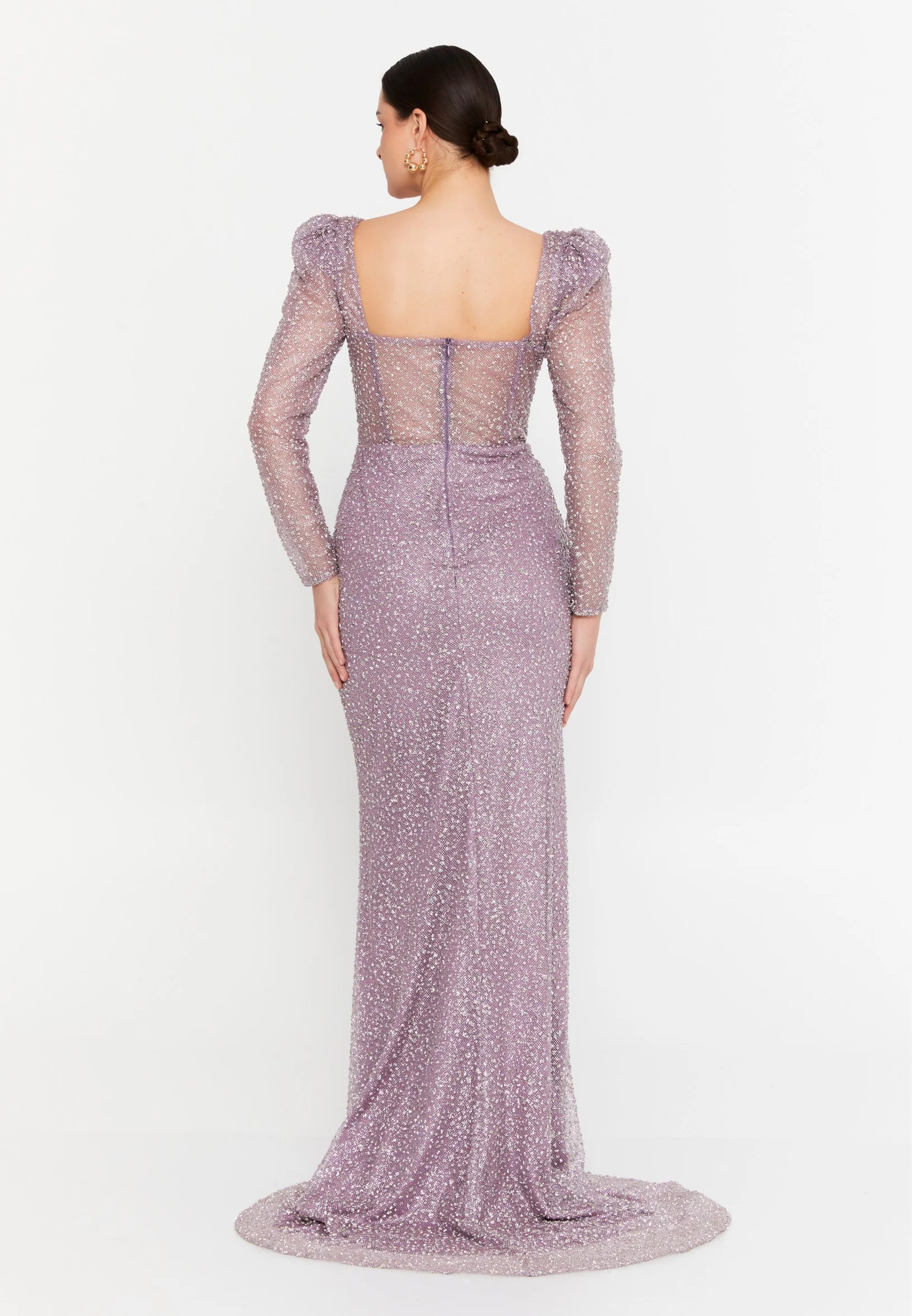 Long Sleeve Maxi Sequin Column Regular Wedding Guest Dress aln1693 - Image 14