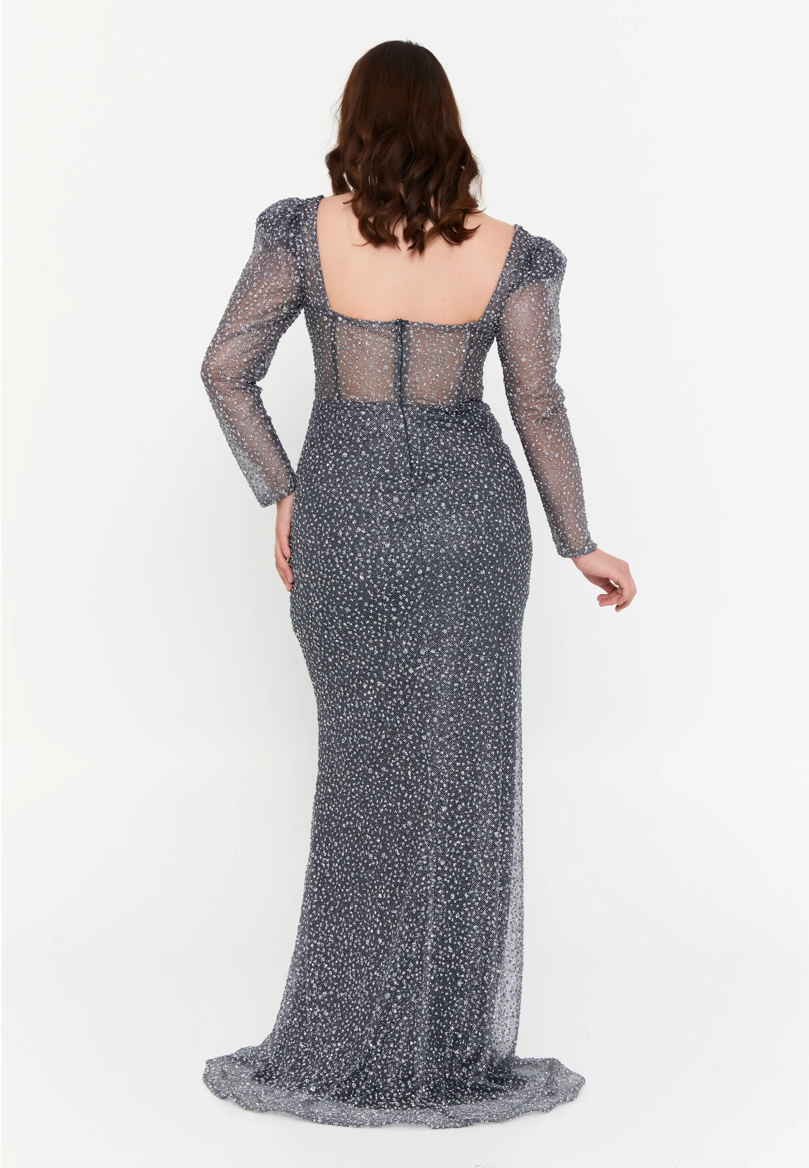 Long Sleeve Maxi Sequin Column Regular Wedding Guest Dress aln1693 - Image 2